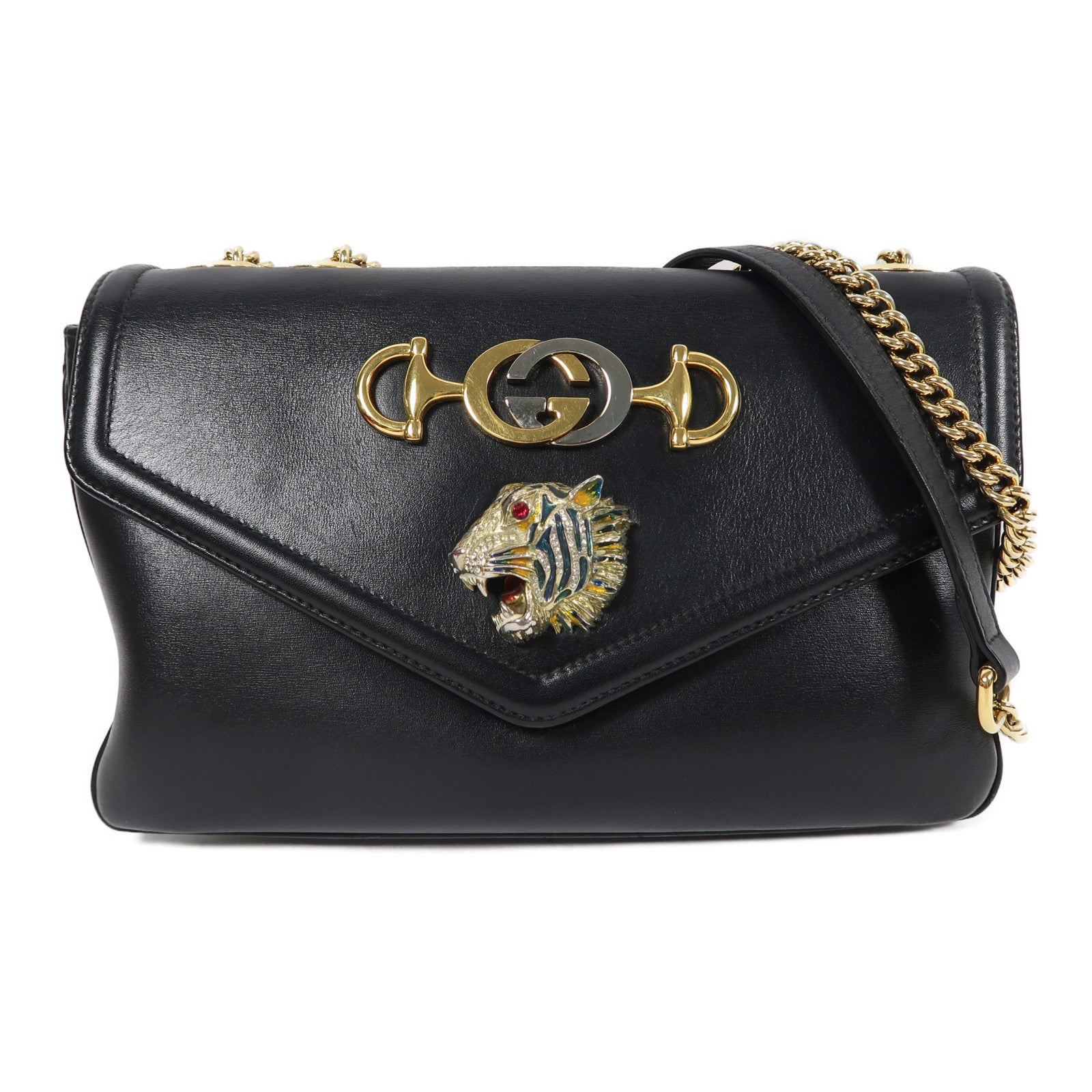 GUCCI 牛皮皮革Shoulder Bag金扣鏈帶肩背袋黑色