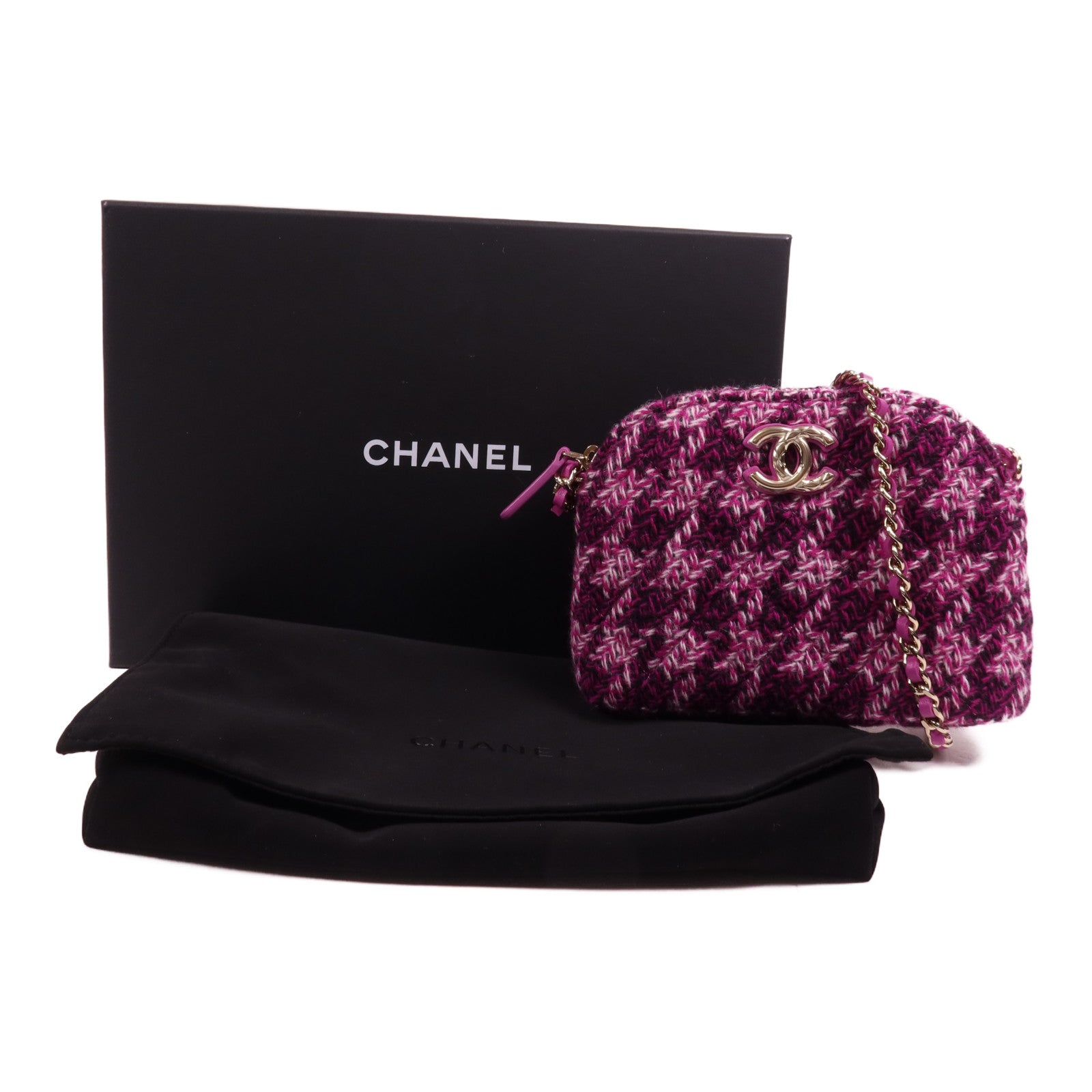 CHANEL 斜紋軟呢Mini Chain Bag金扣鏈帶肩背袋