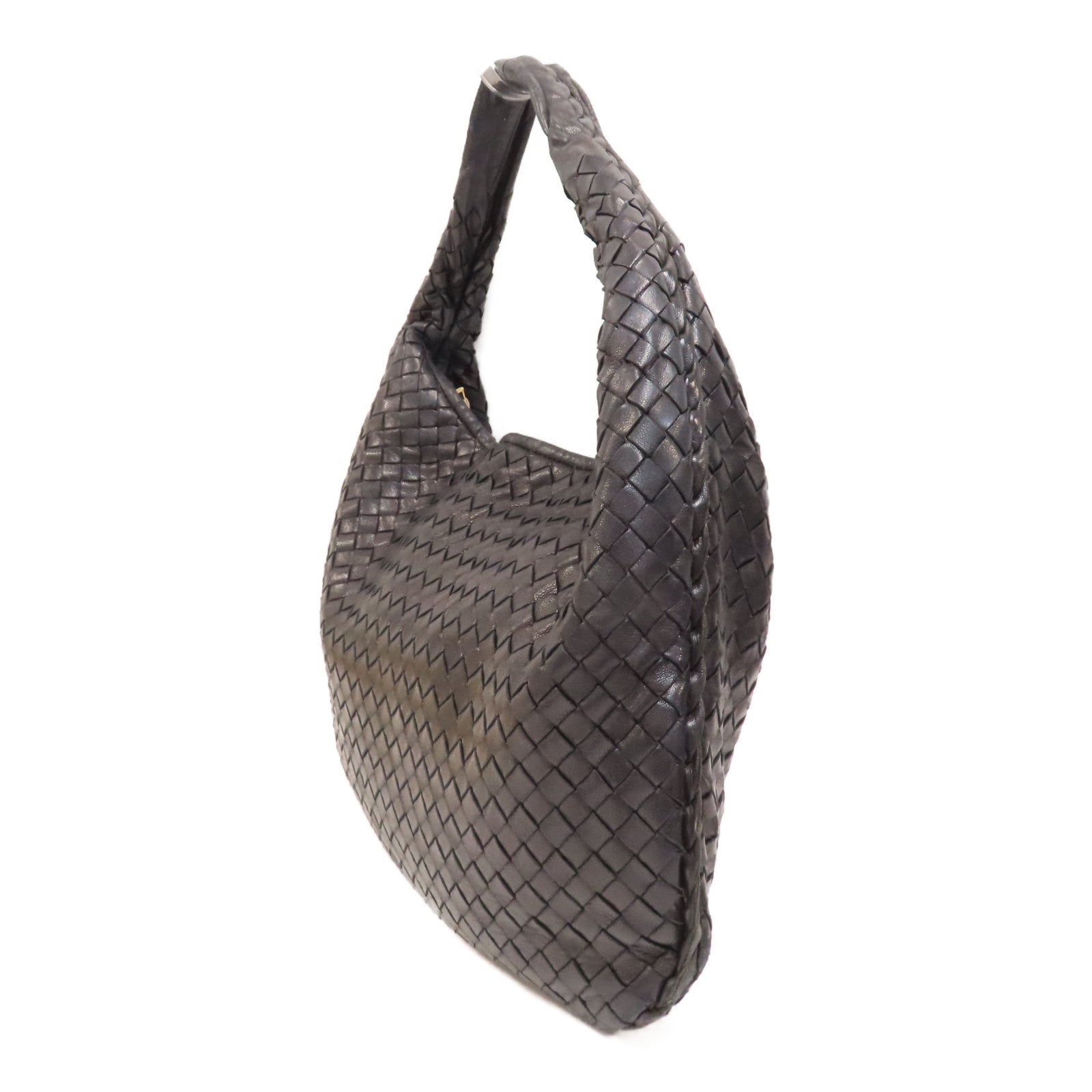 BOTTEGA VENETA 織紋牛皮皮革Hobo Bag金扣肩背袋黑色