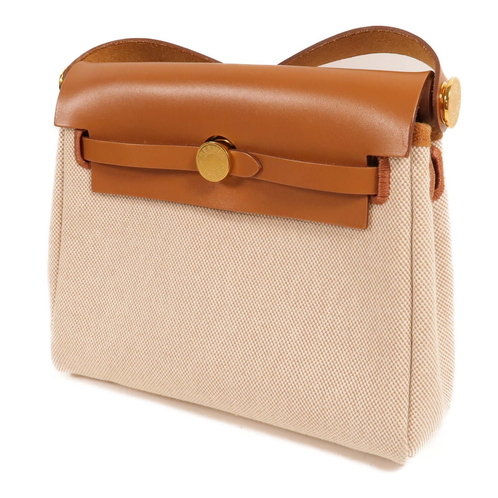 HERMES 帆布Mini Herbag肩背袋Gold/Beige