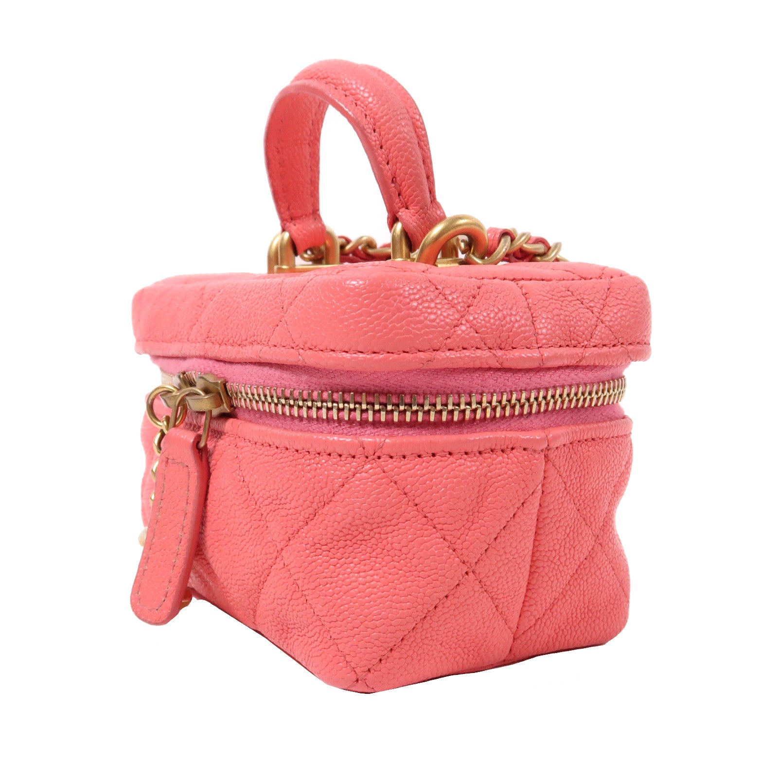 CHANEL 菱格Caviar皮革2Way Shoulder金扣手挽肩背兩用袋粉紅色