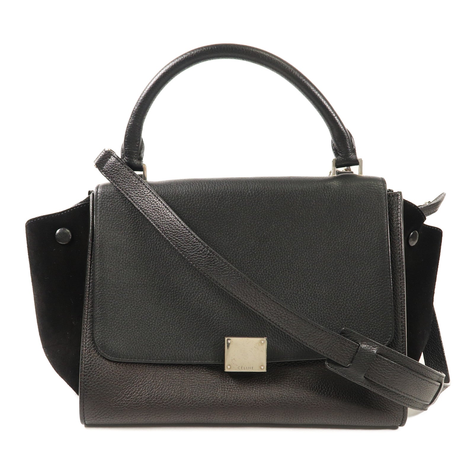 CELINE 牛皮皮革Trapeze銀扣手挽肩背兩用袋