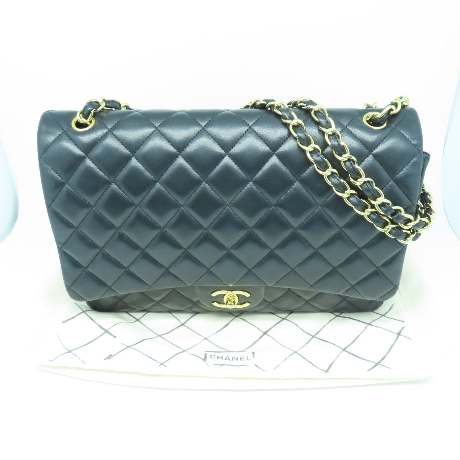 CHANEL rhombic sheepskin leather Chain Shoulder Bag gold buckle chain shoulder bag black