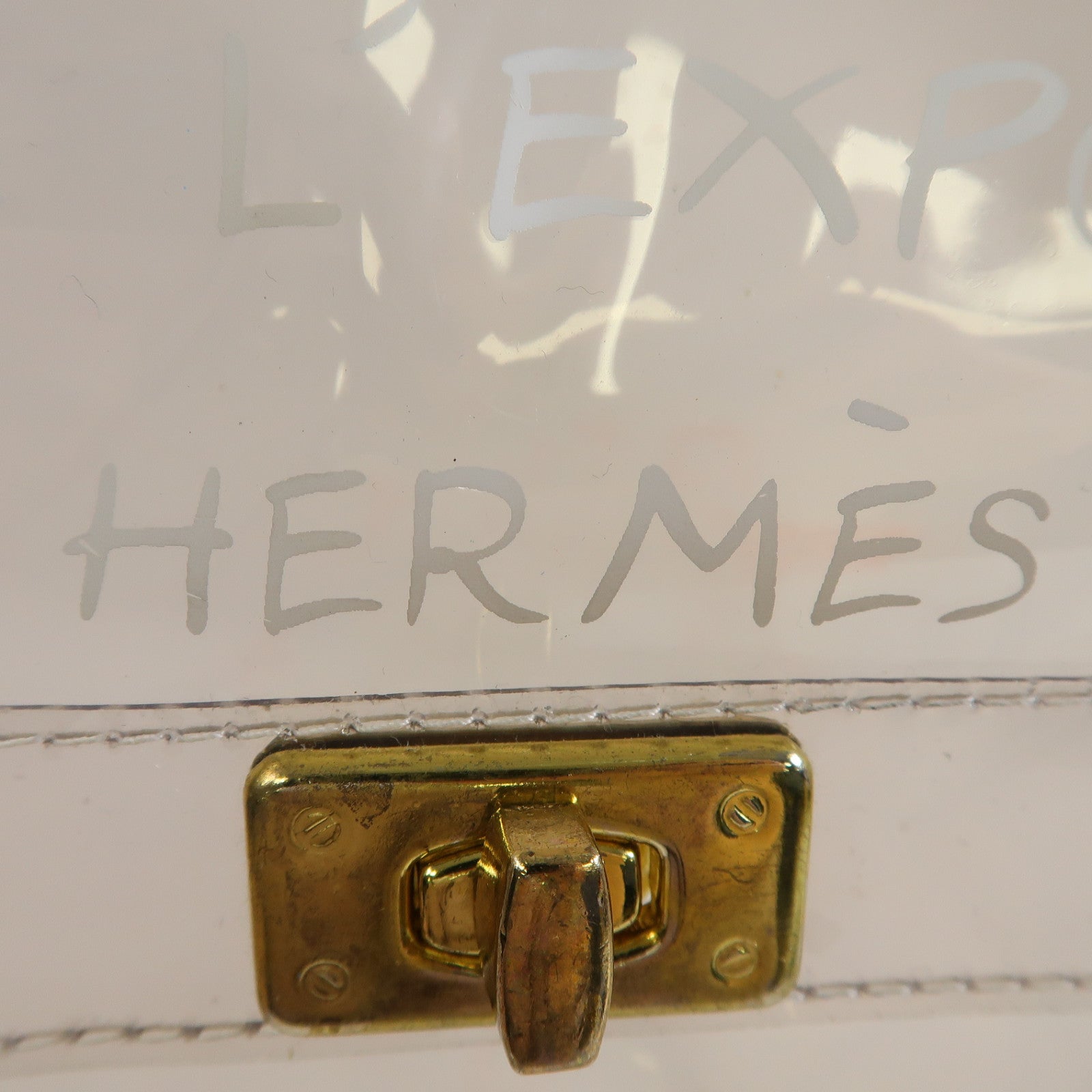 HERMES PVC Vinyl Kelly金扣手挽袋透明