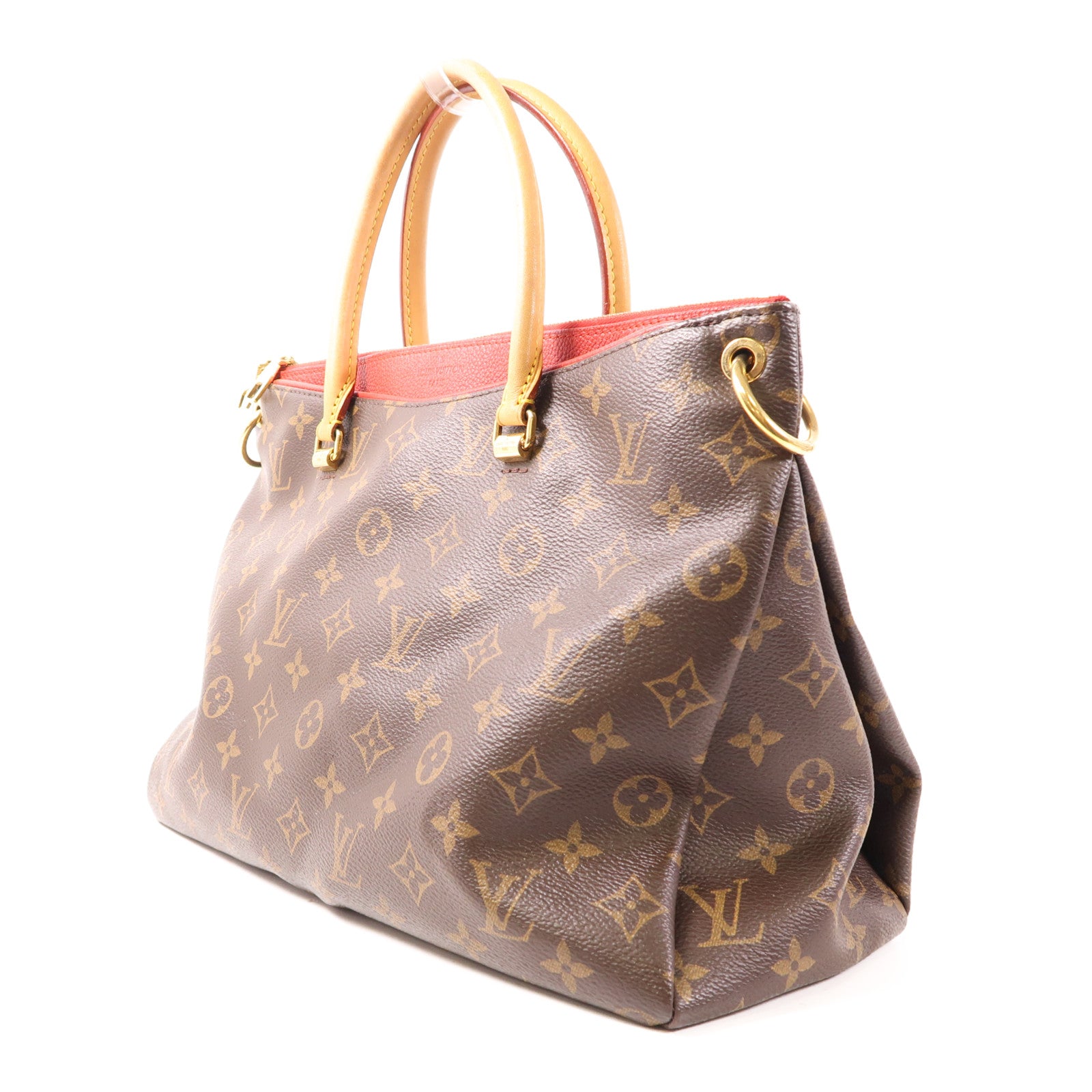 LOUIS VUITTON Monogram Pallas金扣手挽肩背兩用袋棕色/紅色