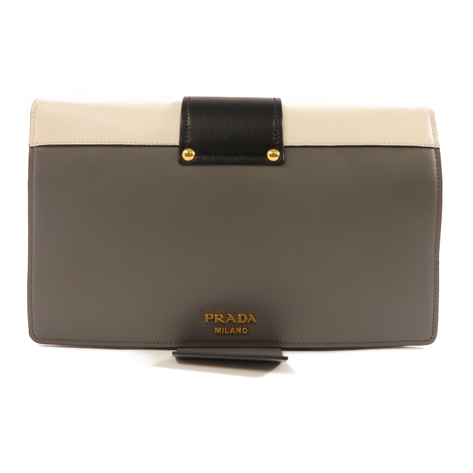 PRADA 【激減優惠】牛皮皮革Cahier金扣肩背袋灰色/白色/黑色
