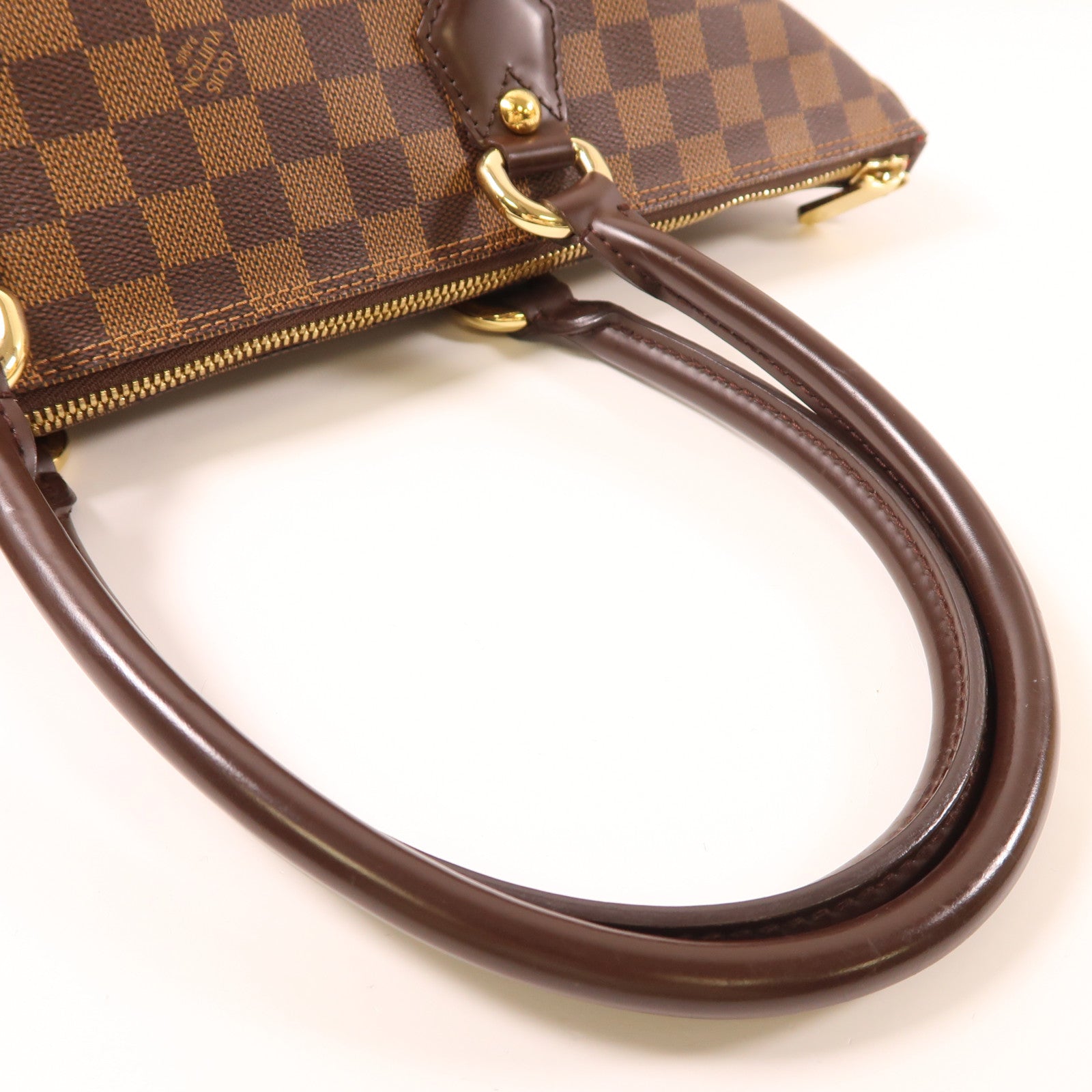 LOUIS VUITTON Damier Saleya MM金扣肩背袋/手挽袋棕色
