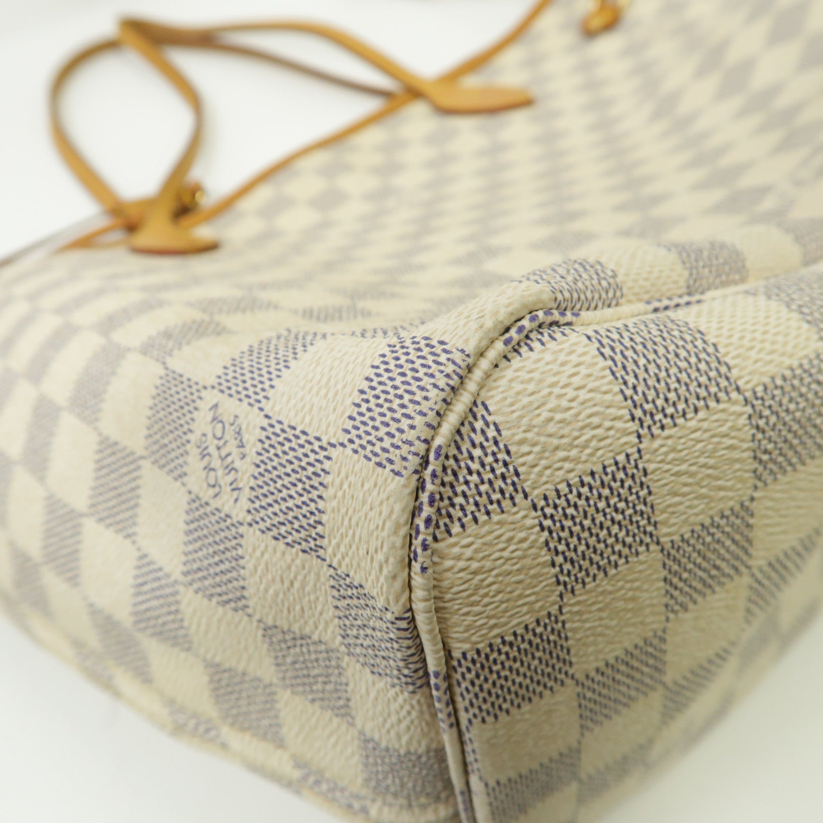LOUIS VUITTON Damier Azur Neverfull MM金扣手挽袋白色