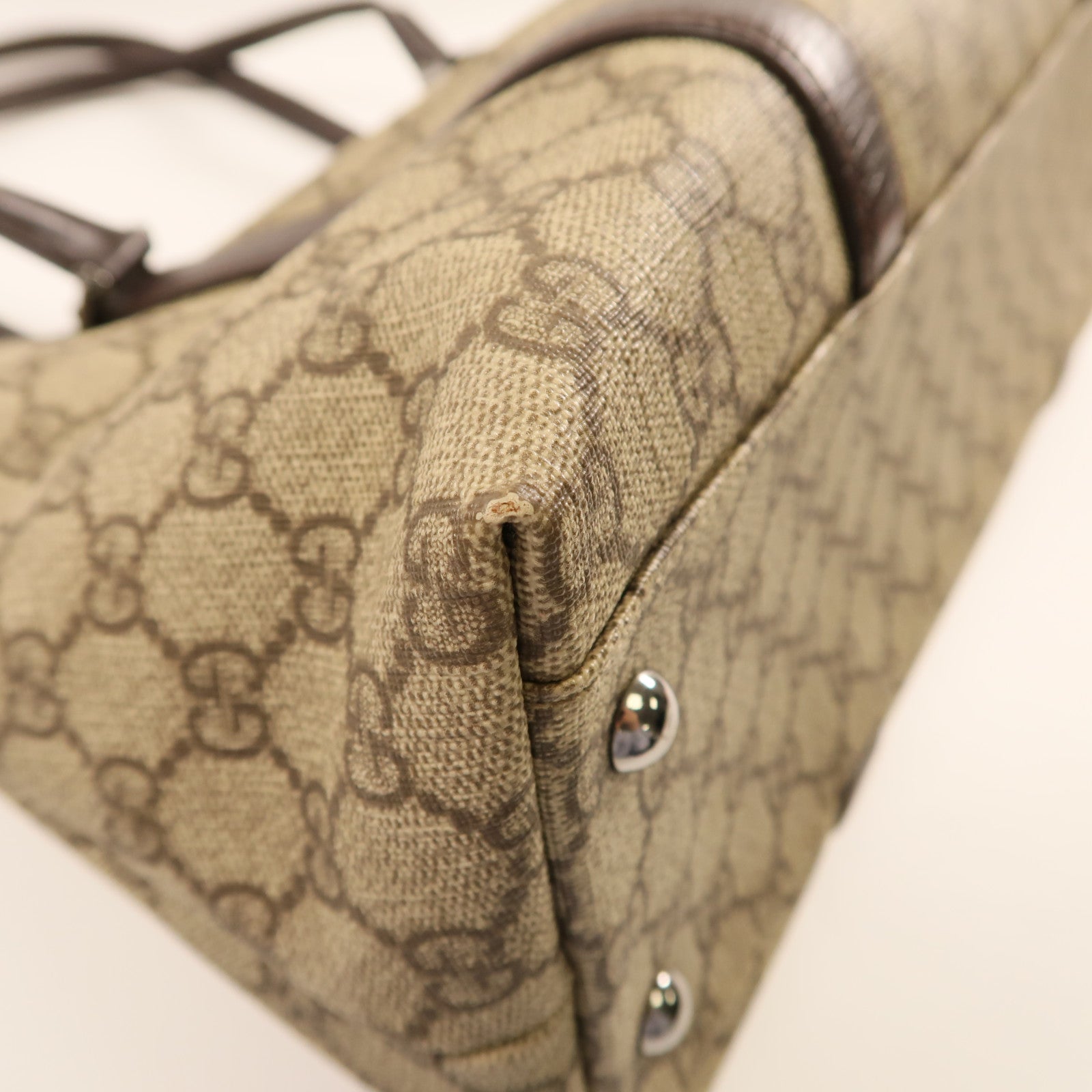 GUCCI 塗層帆布GG Plus Tote Bag銀扣手挽袋米色