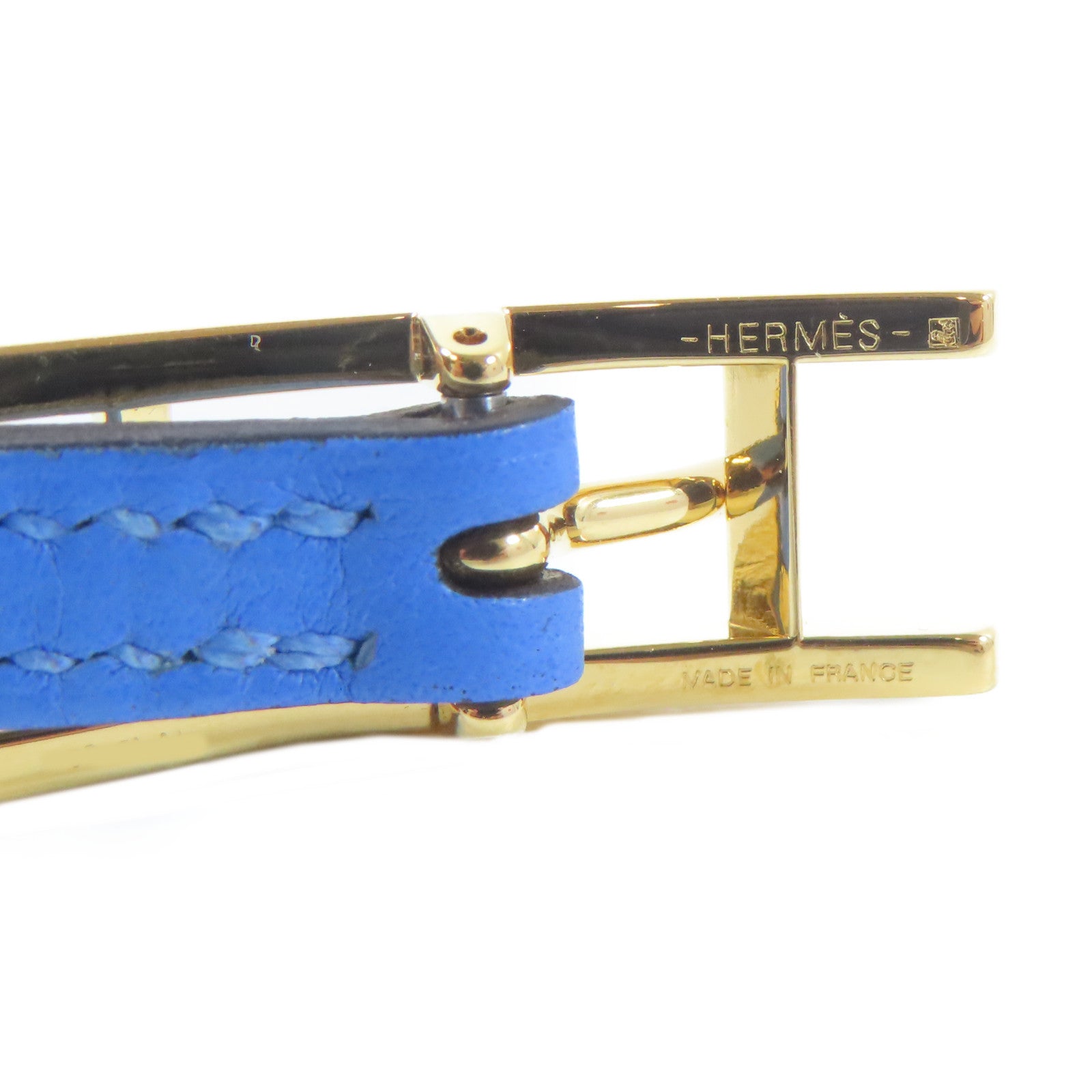 HERMES 皮革Bangle金扣手鐲藍色#21.5cm
