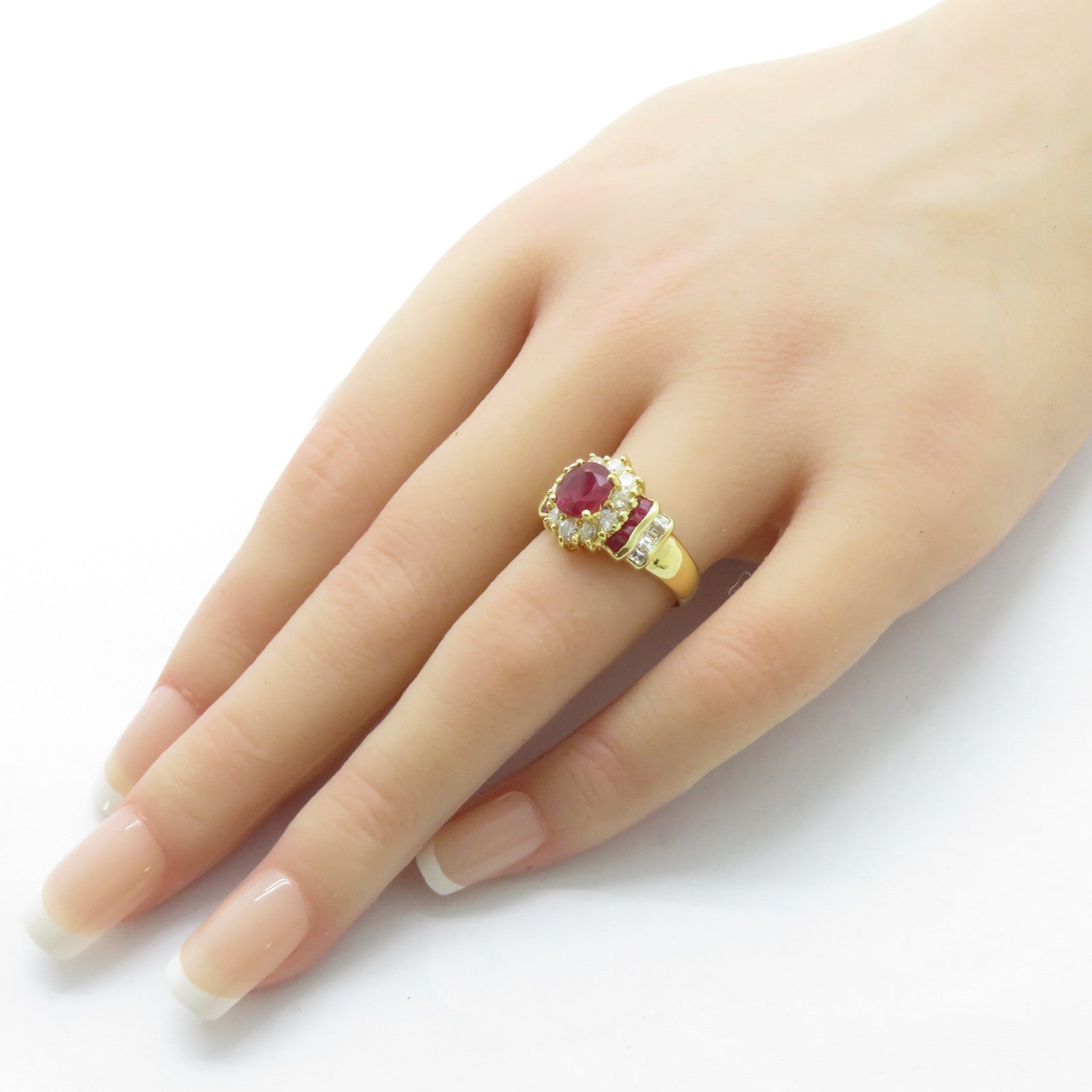 JEWELRY 18K黃金Ruby Ring 1.01ct紅寶石/0.81ct鑚石戒指US#6.5