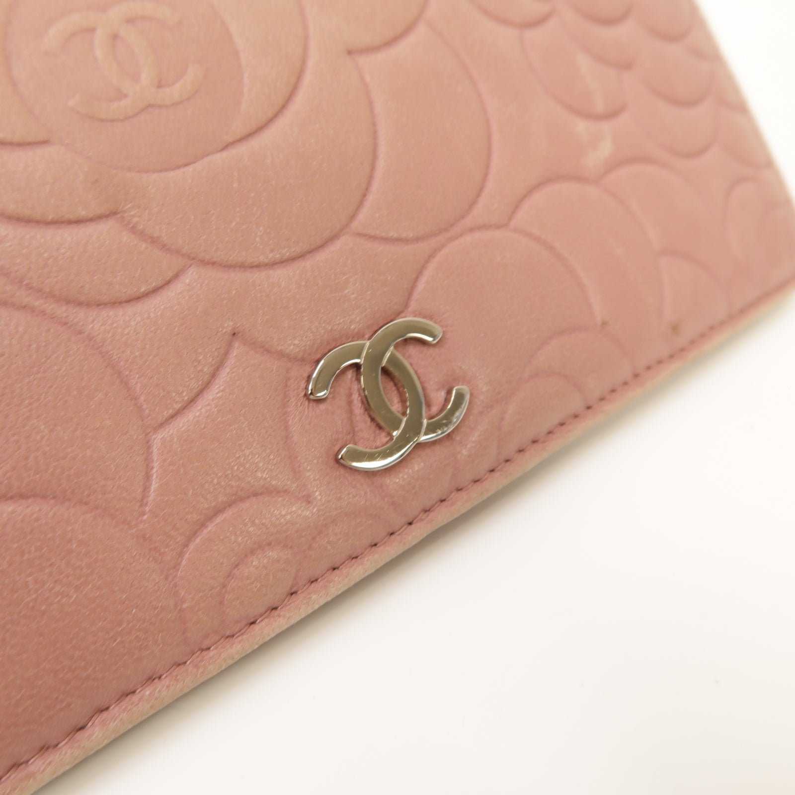 CHANEL 【激減優惠】羊皮皮革Long Wallet銀扣長錢包粉紅色