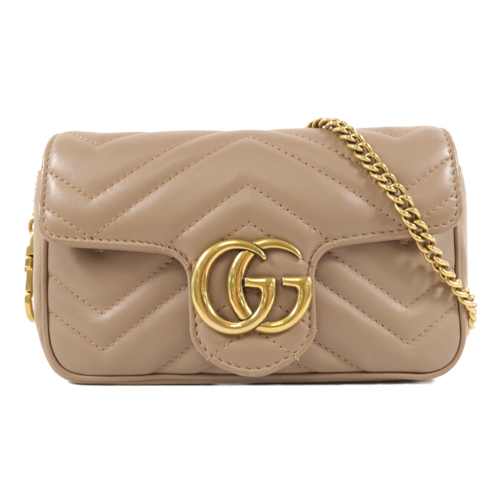GUCCI 牛皮皮革GG Marmont Super Mini鏈帶肩背袋