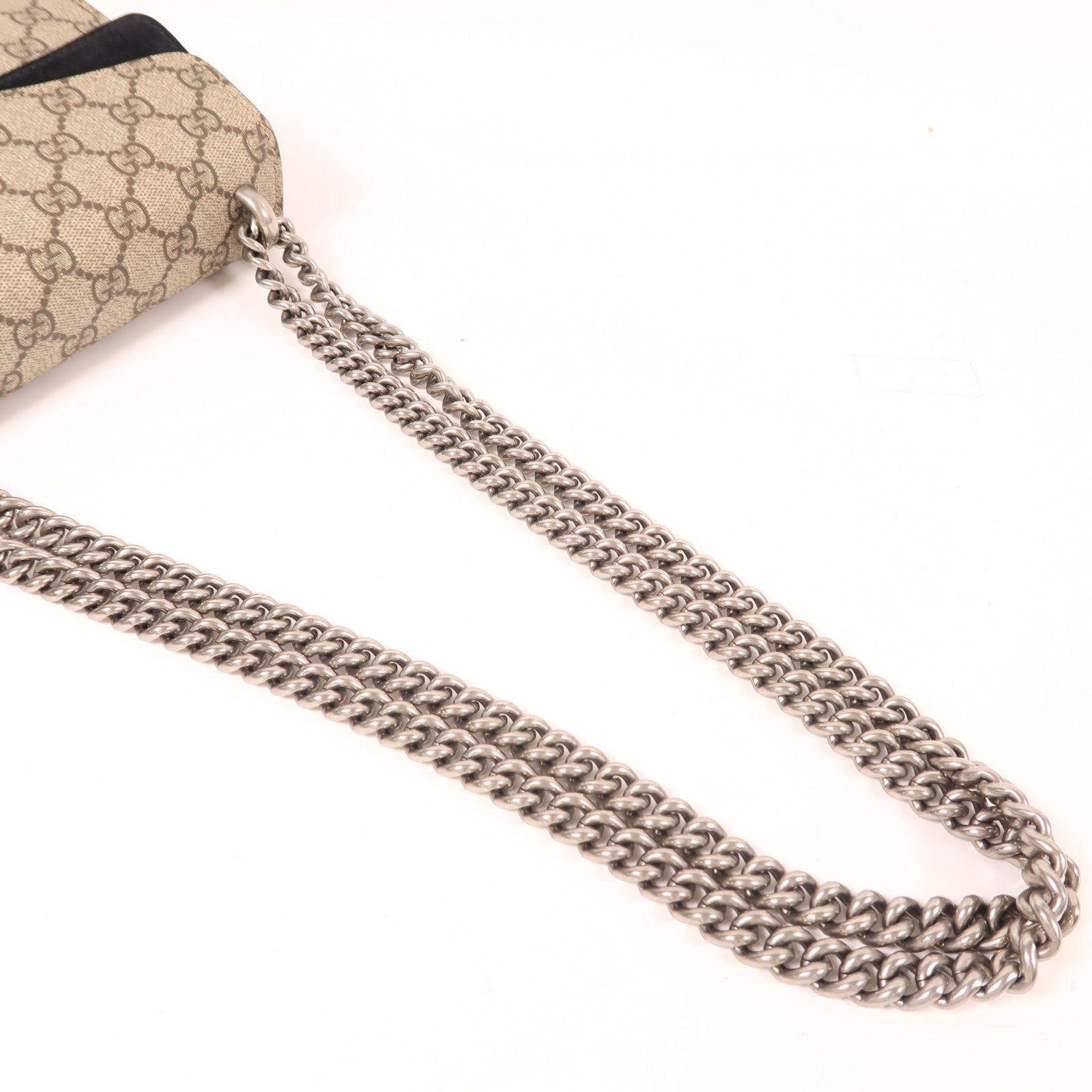 GUCCI 塗層帆布Dionysus Mini銀扣鏈帶肩背袋棕色
