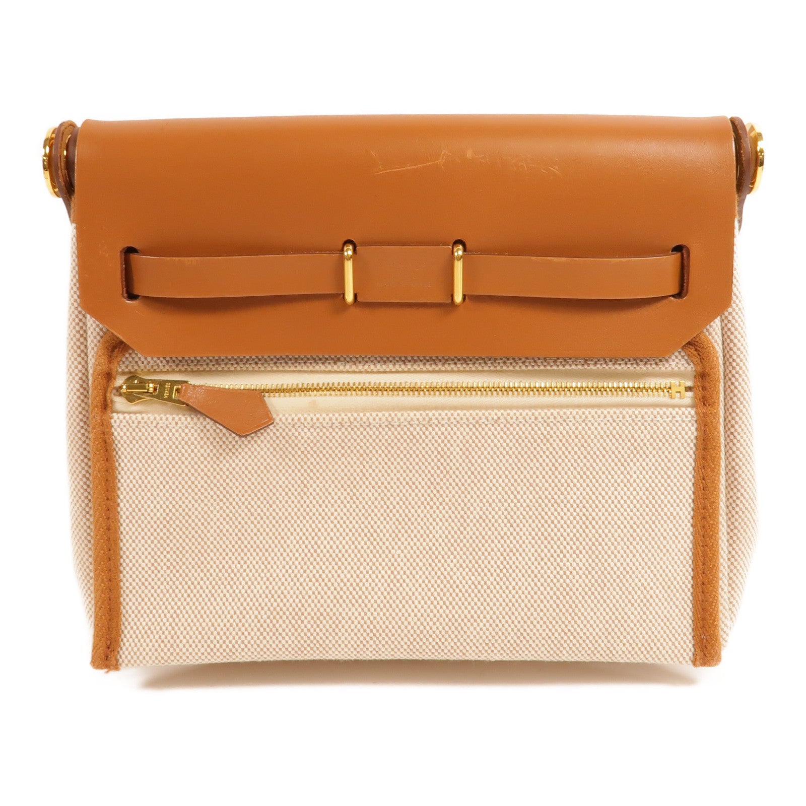 HERMES 帆布Mini Herbag肩背袋Gold/Beige