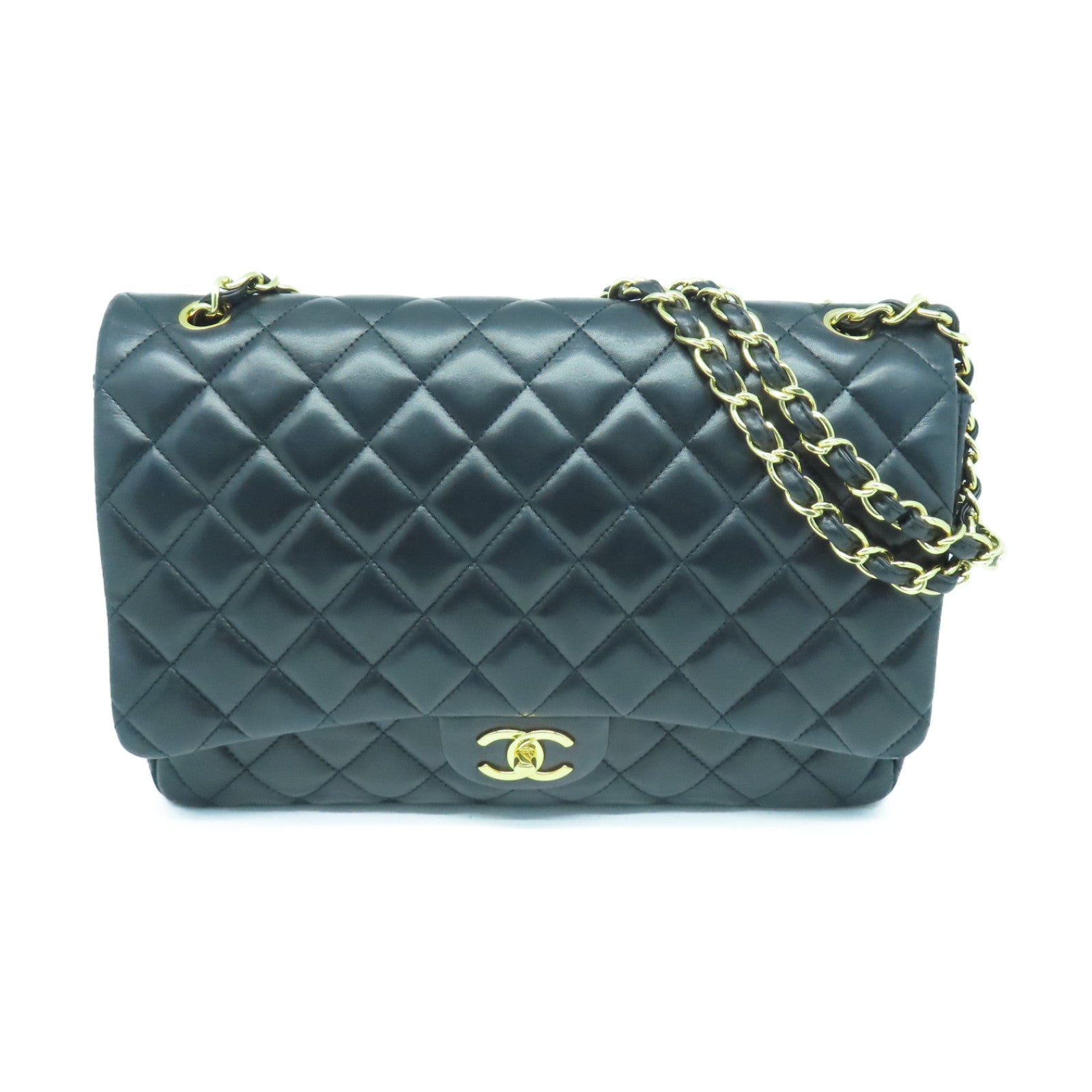 CHANEL rhombic sheepskin leather Chain Shoulder Bag gold buckle chain shoulder bag black