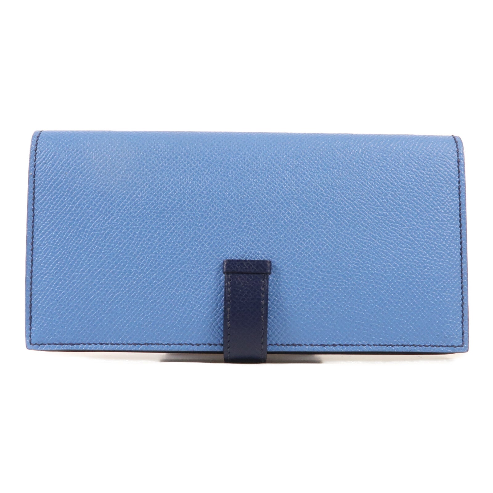 HERMES Epsom皮革Bearn W Snap Wallet銀扣長錢包Bleu Azur/Bleu Saphir