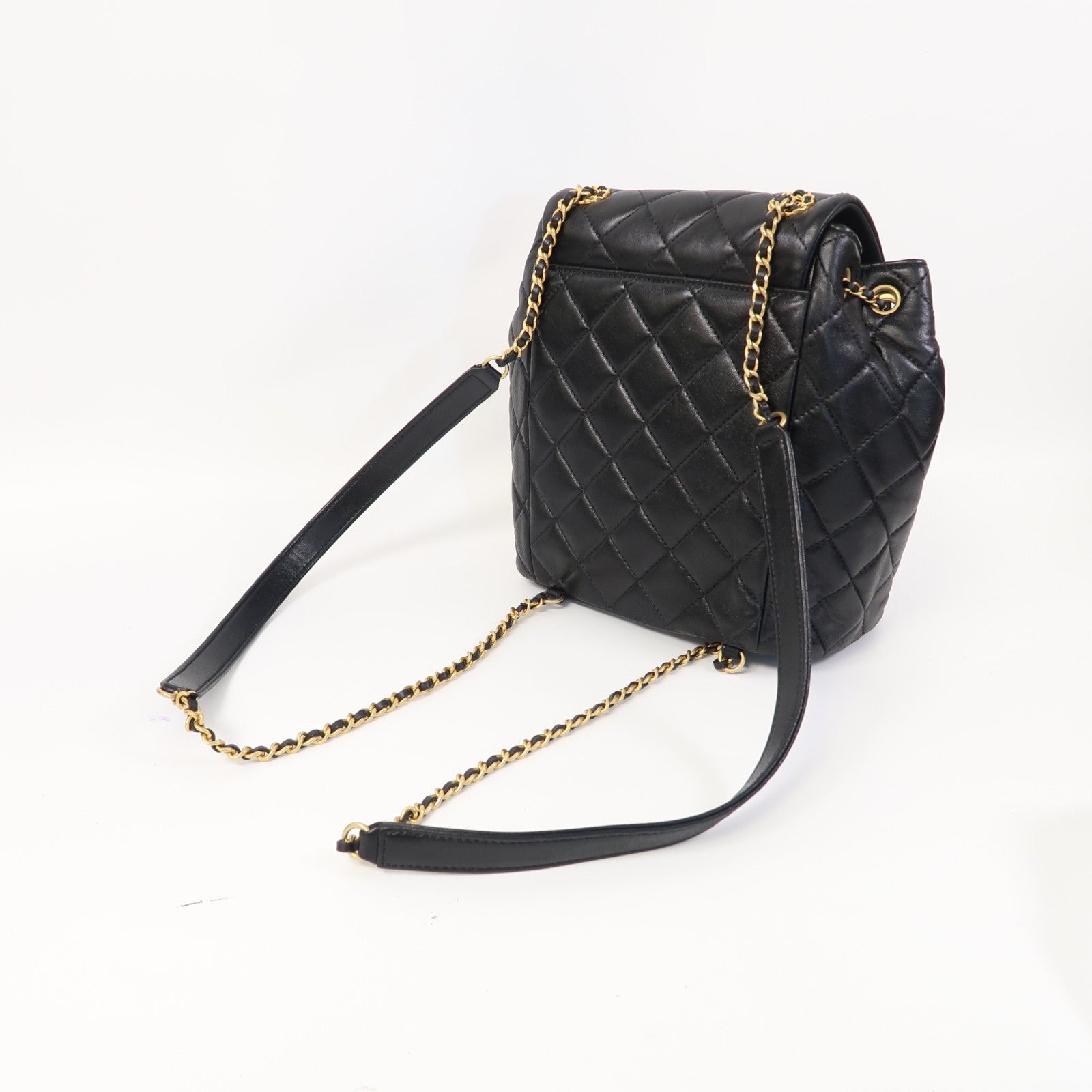 CHANEL 【激減優惠】菱格牛皮皮革Backpack金扣背包黑色