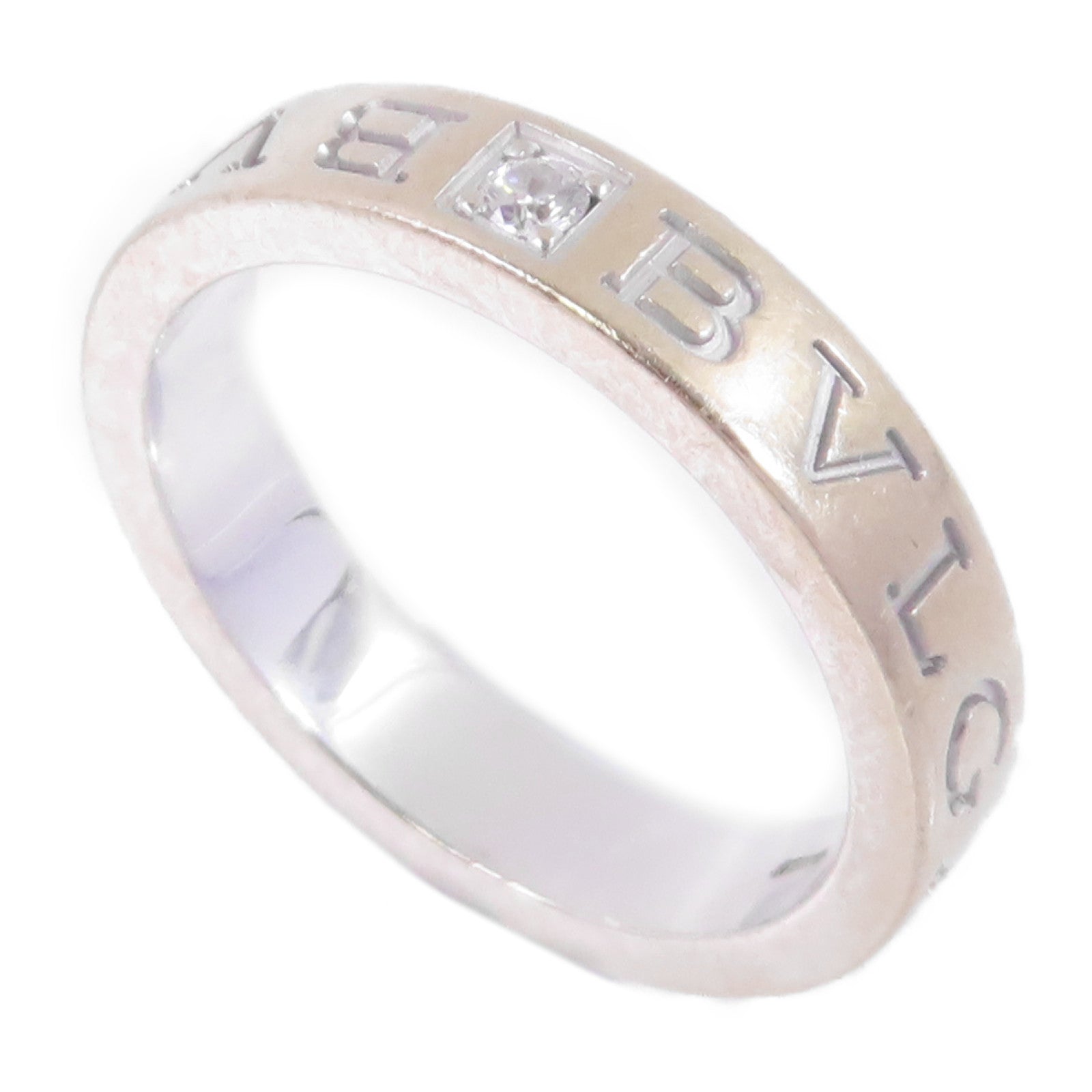 BVLGARI 18K白金/鑽石Double Logo 1p Diamond Ring戒指US#7.25