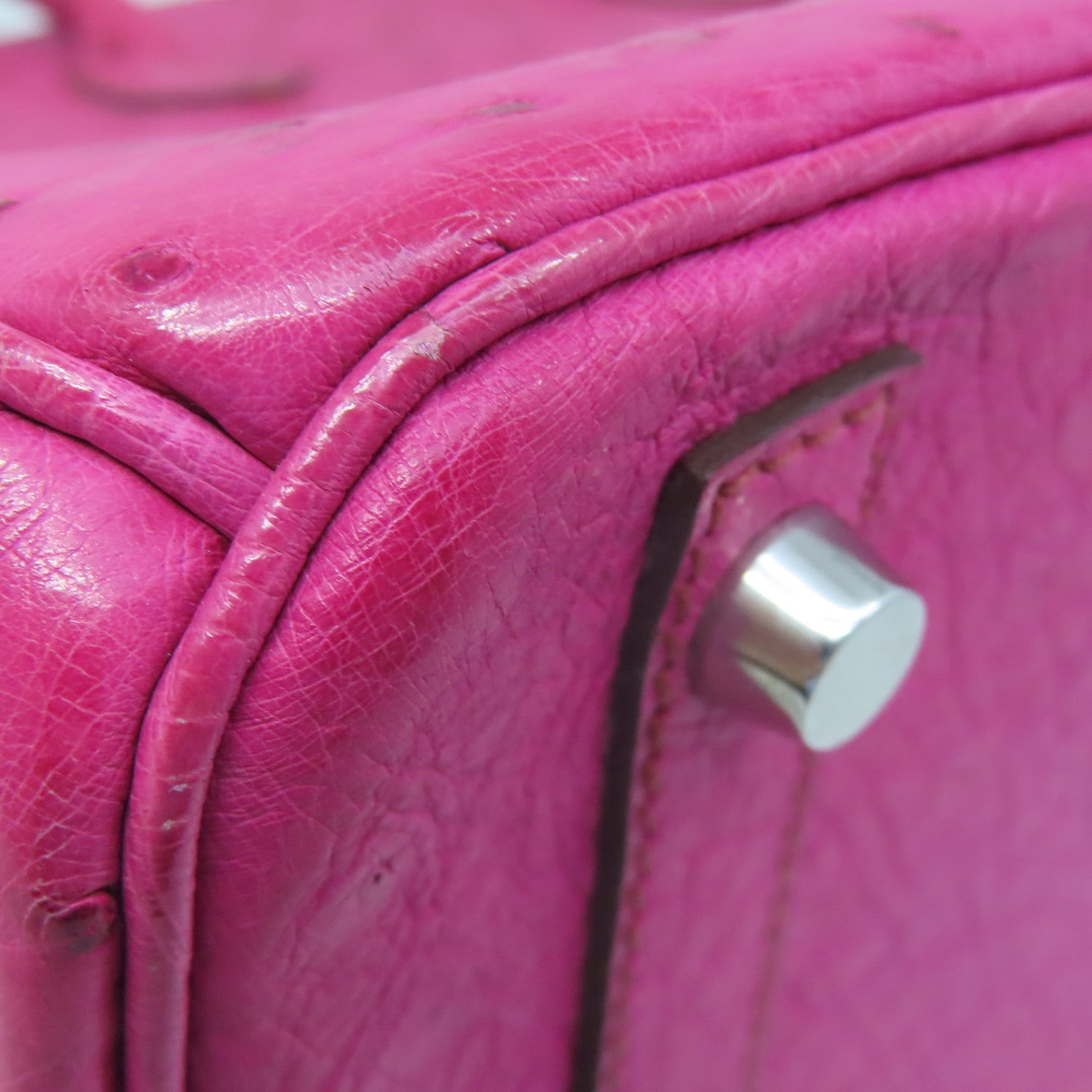 HERMES Ostrich Leather Birkin 30 Silver Buckle Hand Bag Pink