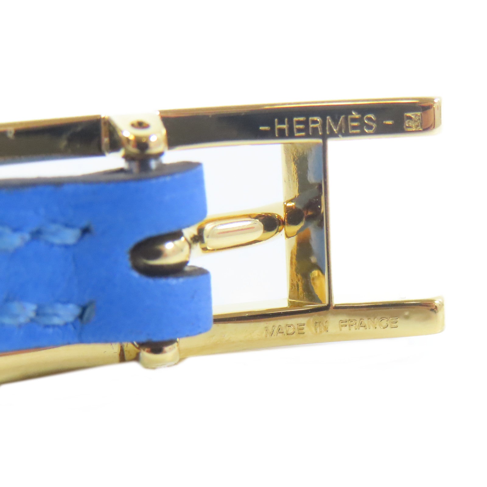 HERMES 皮革Bangle金扣手鐲藍色#21.5cm