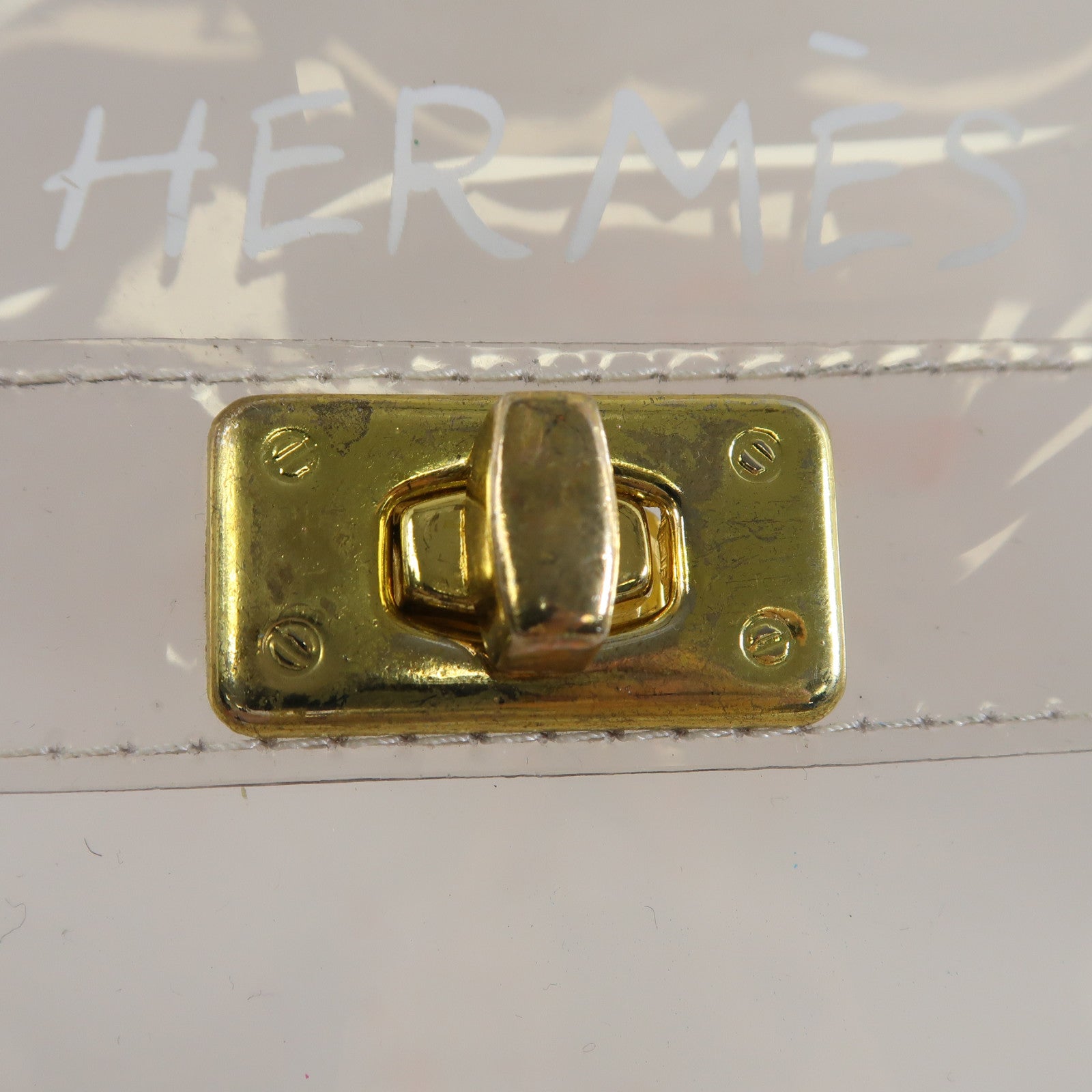 HERMES PVC Vinyl Kelly金扣手挽袋透明