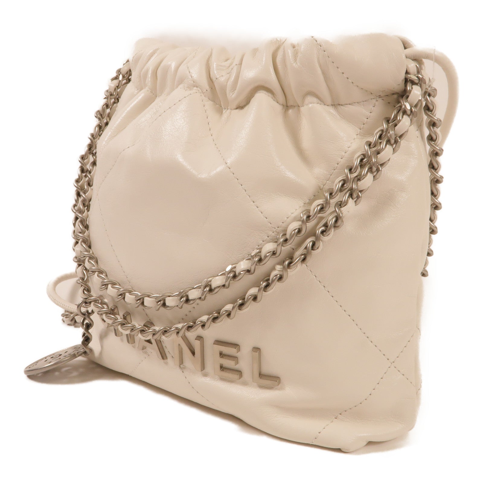 CHANEL 牛皮皮革Mini 22銀扣鏈帶肩背袋