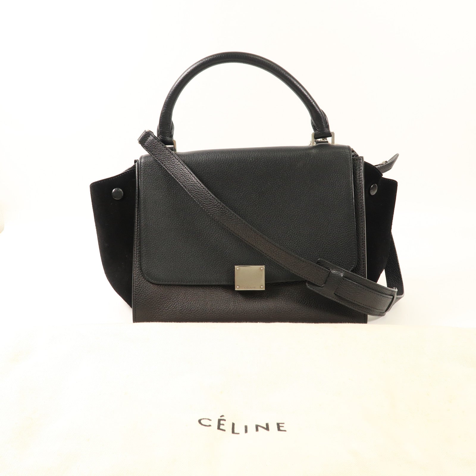 CELINE 牛皮皮革Trapeze銀扣手挽肩背兩用袋