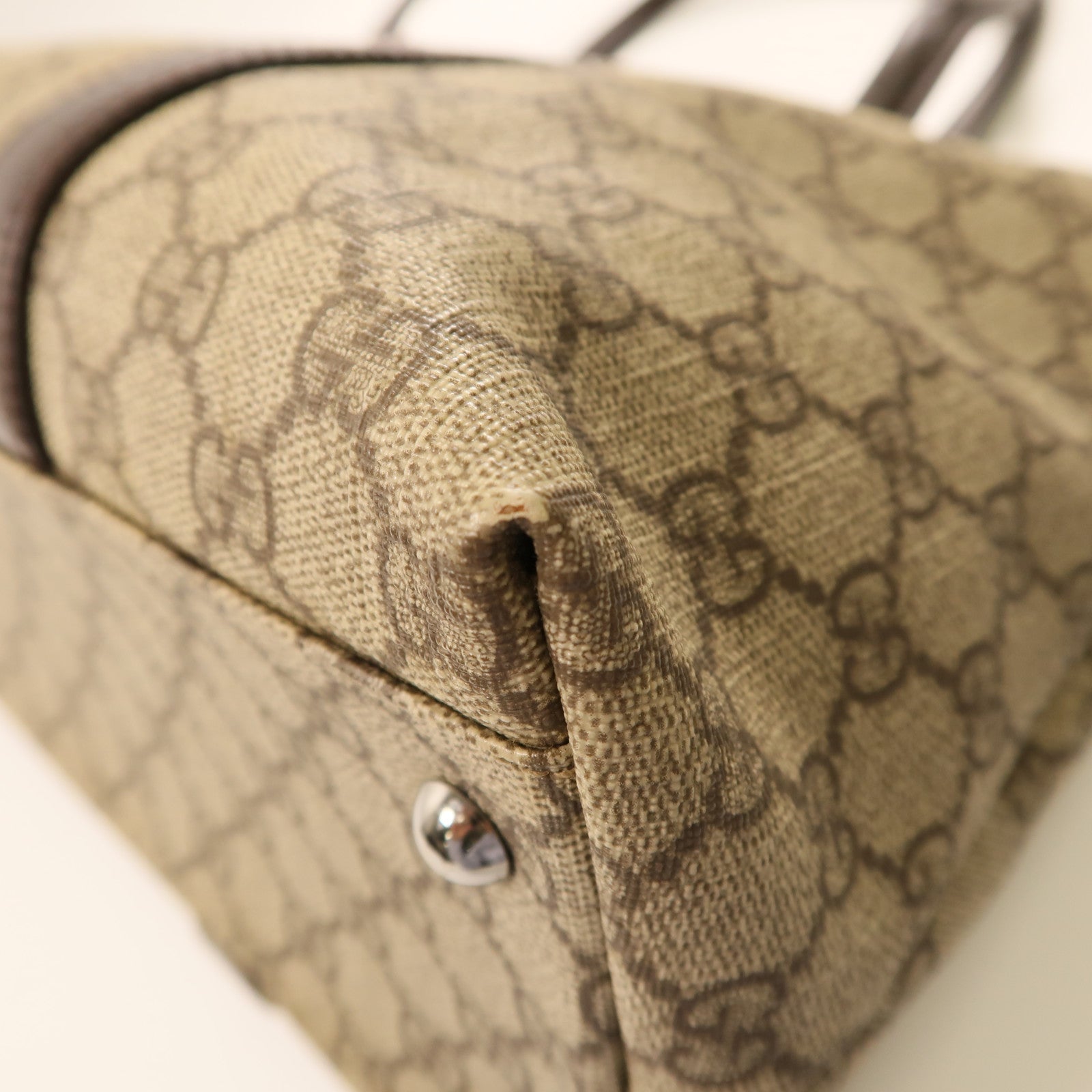 GUCCI 塗層帆布GG Plus Tote Bag銀扣手挽袋米色