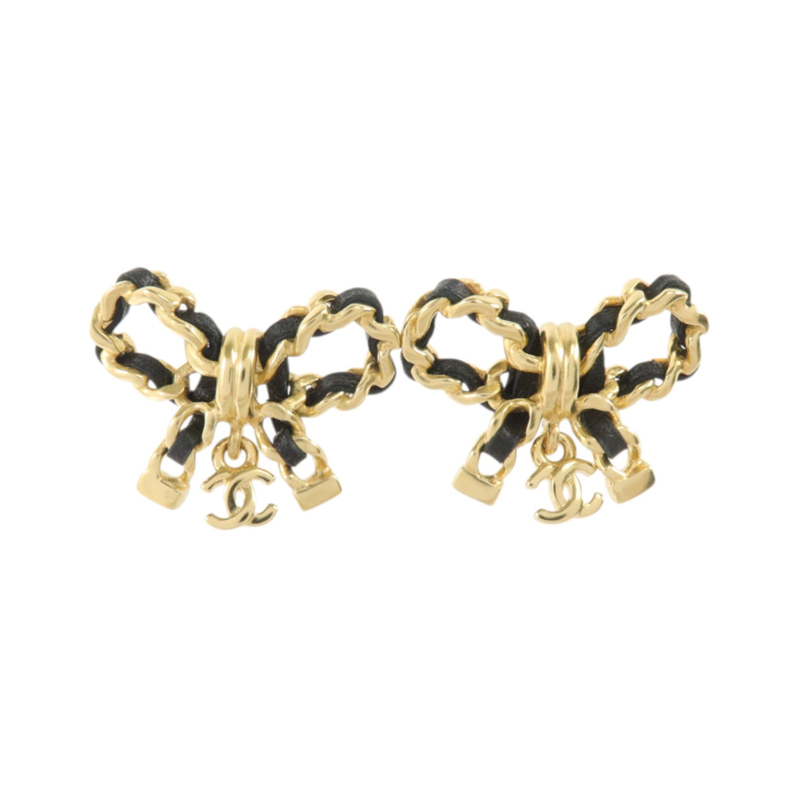 CHANEL 金屬/皮革Bow Earrings耳環