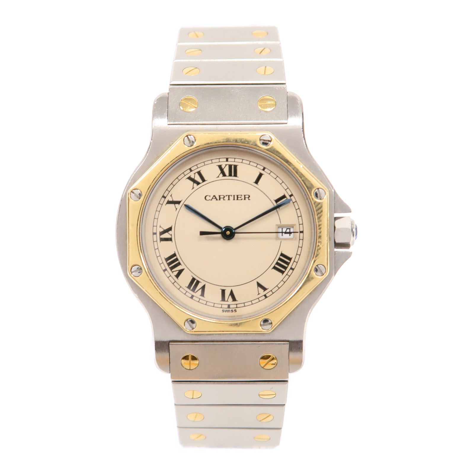 CARTIER Santos Octagon不鏽鋼手錶石英機芯米色