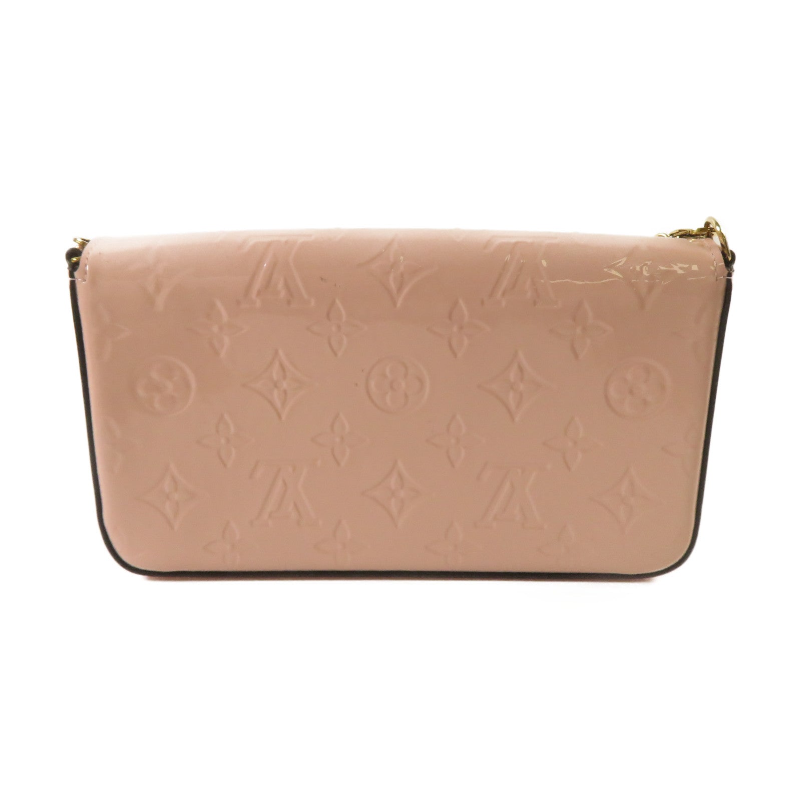 LOUIS VUITTON 【激減優惠】Monogram Vernis Pochette Felicie金扣鏈帶肩背袋粉紅色