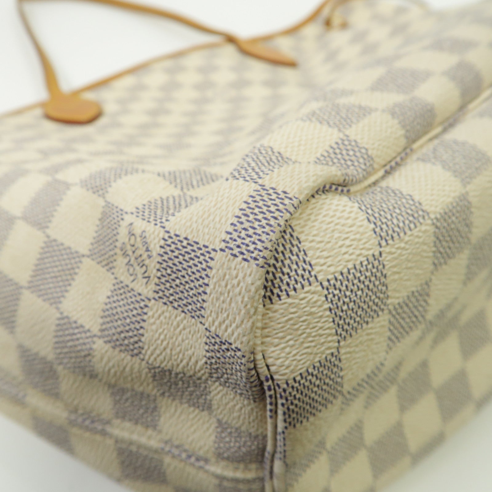 LOUIS VUITTON Damier Azur Neverfull MM金扣手挽袋白色