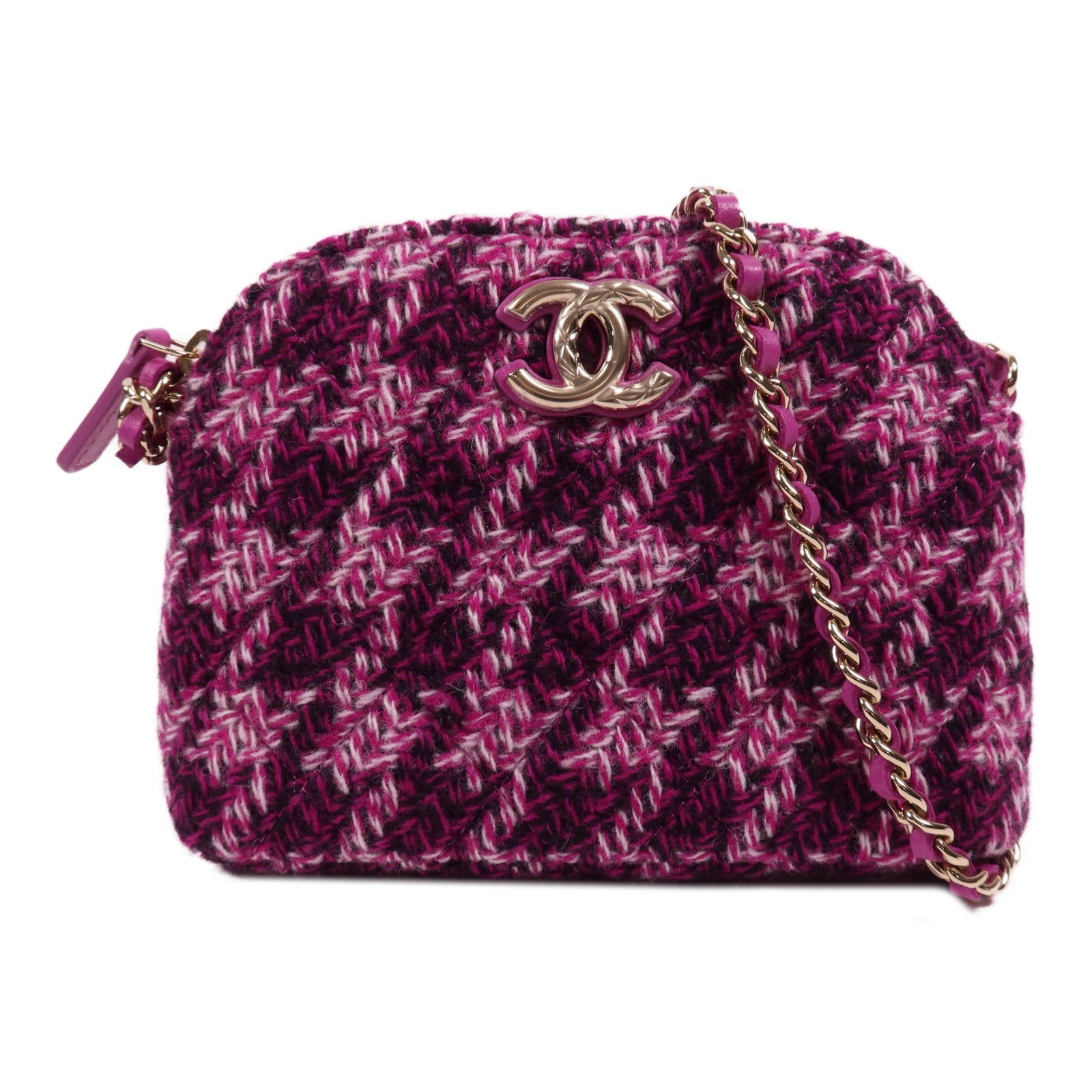 CHANEL 【激減優惠】斜紋軟呢Mini Chain Bag金扣鏈帶肩背袋