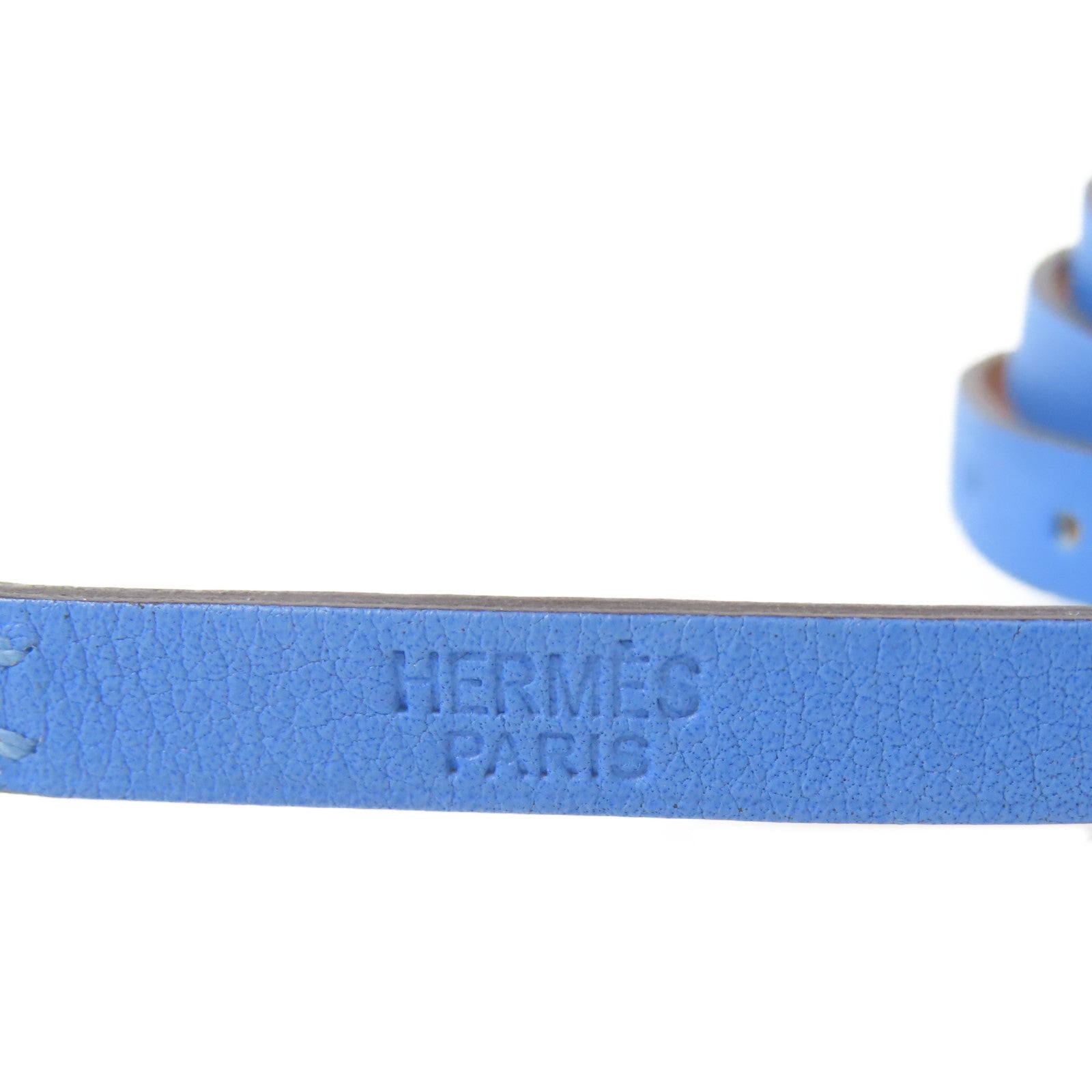 HERMES 皮革Bangle金扣手鐲藍色#21.5cm