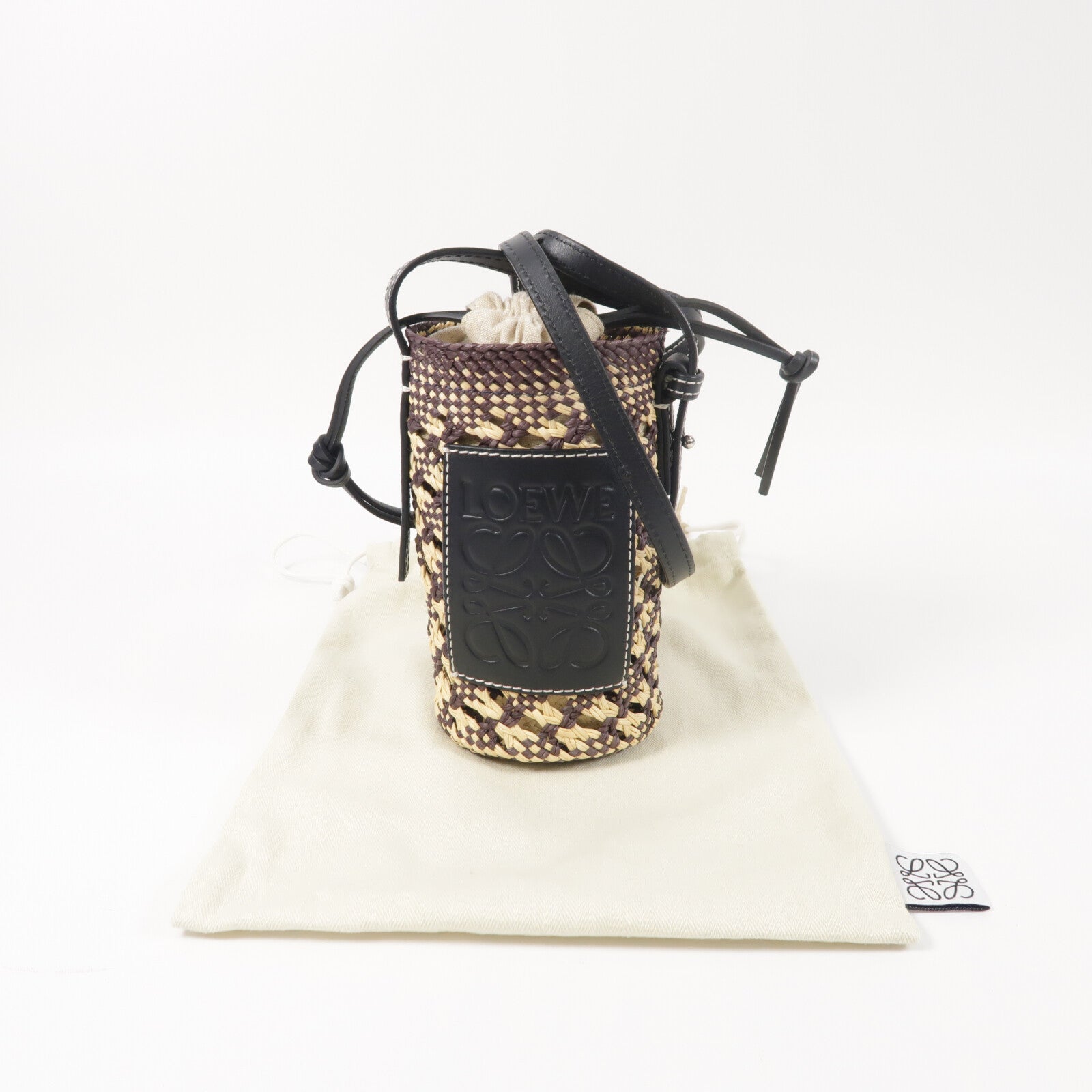 LOEWE Raffia/牛皮皮革Cylinder Pocket肩背袋