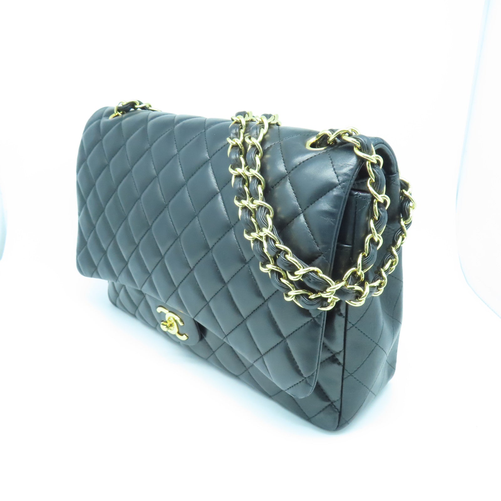 CHANEL rhombic sheepskin leather Chain Shoulder Bag gold buckle chain shoulder bag black