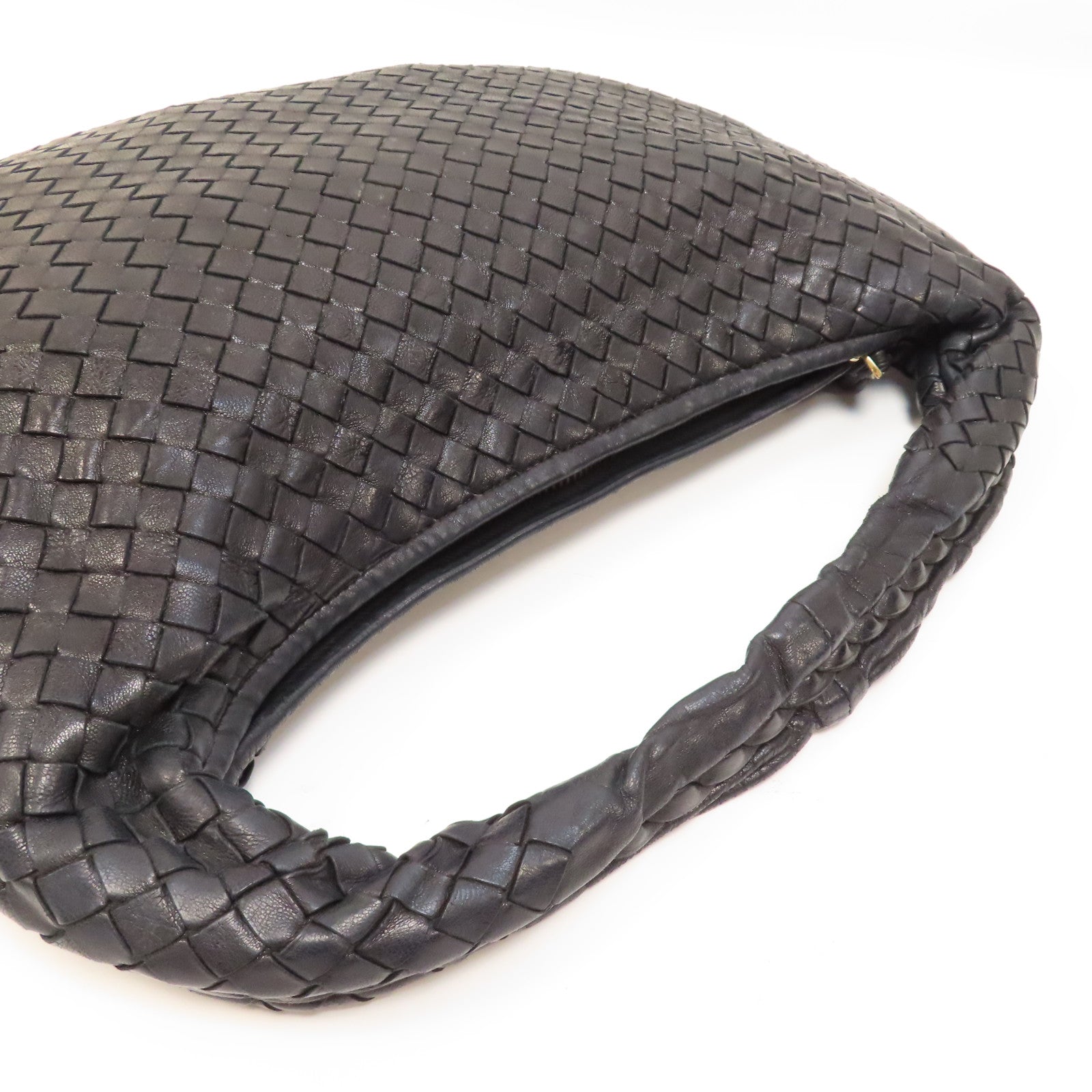BOTTEGA VENETA 織紋牛皮皮革Hobo Bag金扣肩背袋黑色