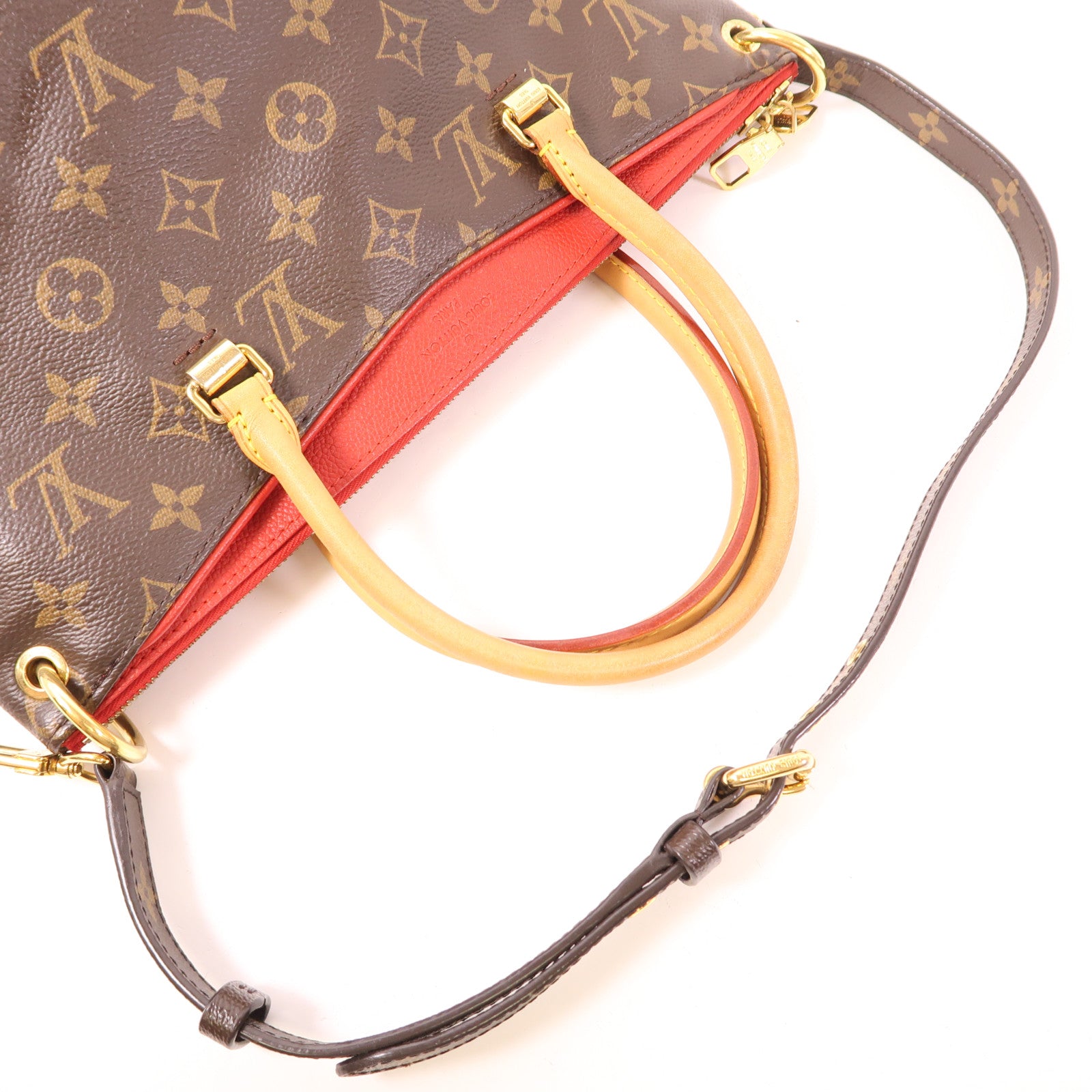 LOUIS VUITTON Monogram Pallas金扣手挽肩背兩用袋棕色/紅色
