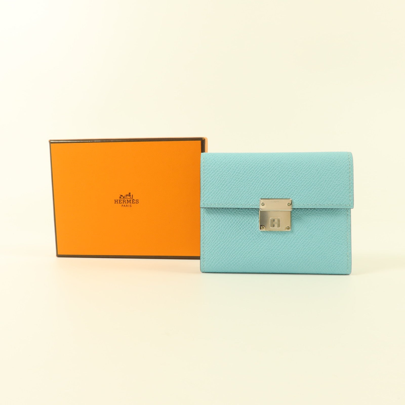 HERMES Epsom皮革Clic 12 Card Holder卡片套Bleu Atoll/Malachite