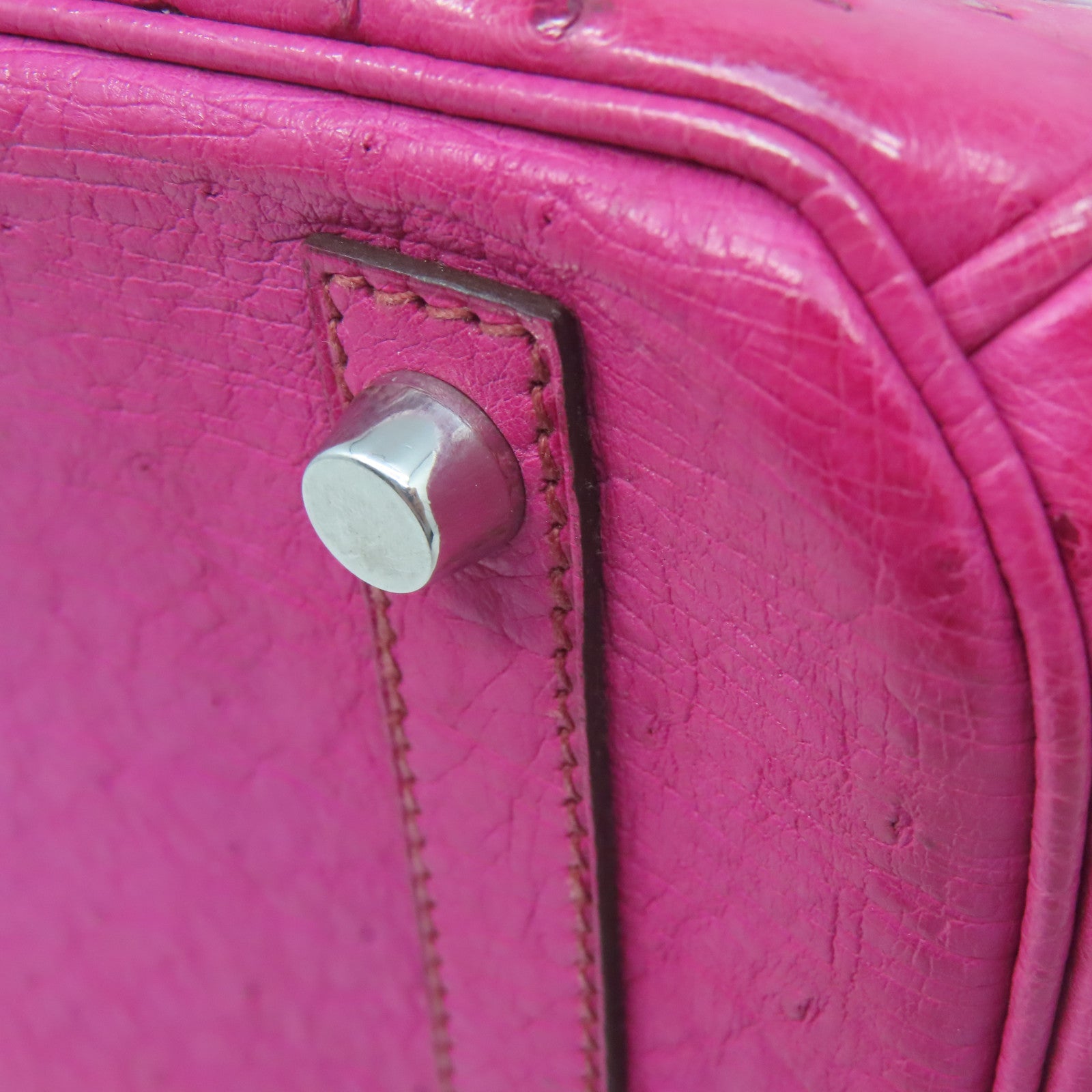 HERMES Ostrich Leather Birkin 30 Silver Buckle Hand Bag Pink
