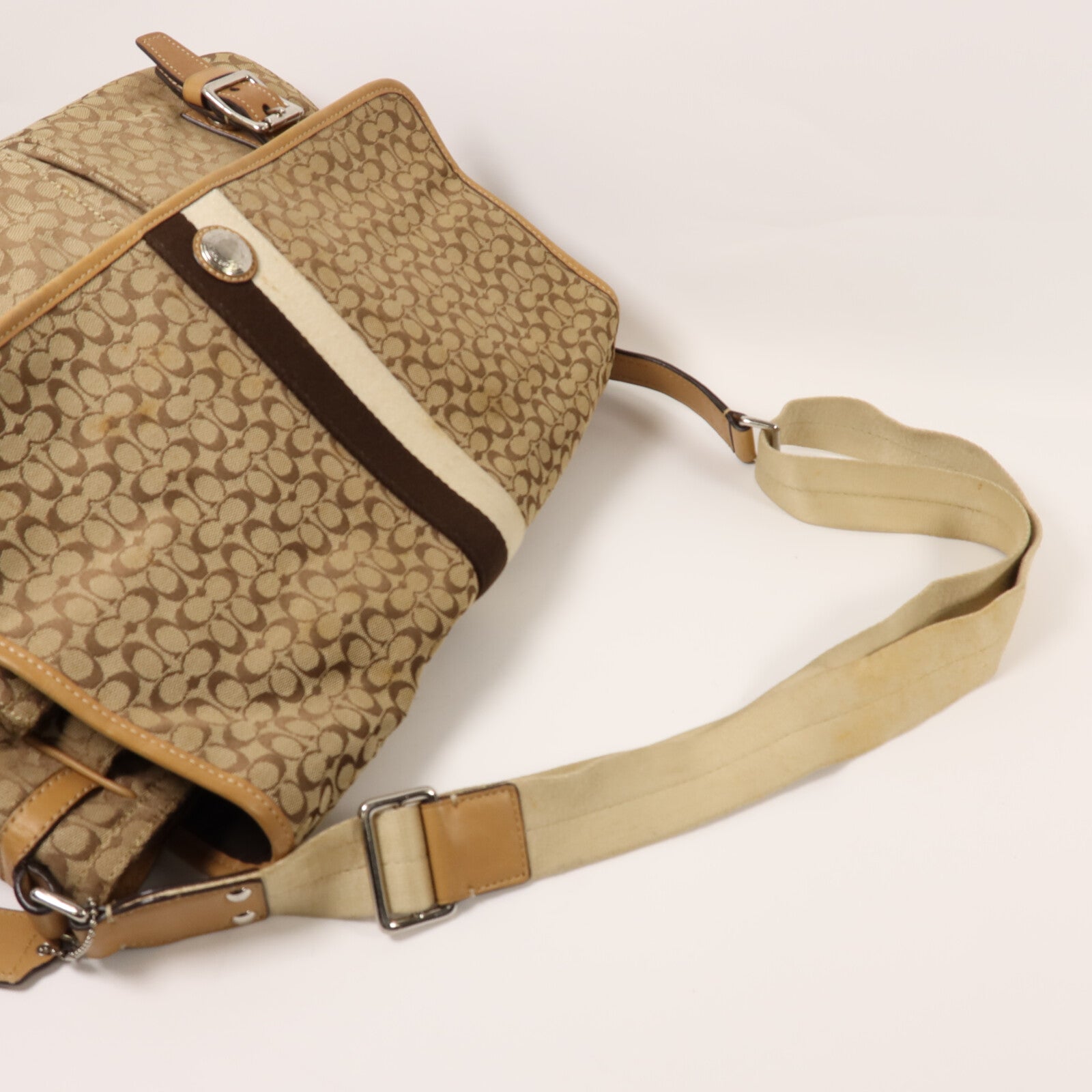 COACH 帆布Shoulder Bag銀扣肩背袋