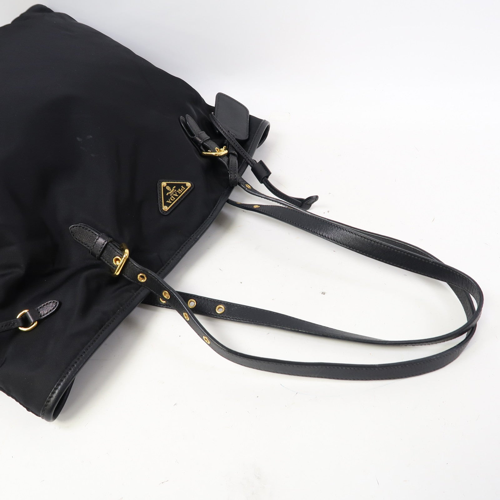 PRADA 尼龍Tote Bag金扣肩背袋黑色