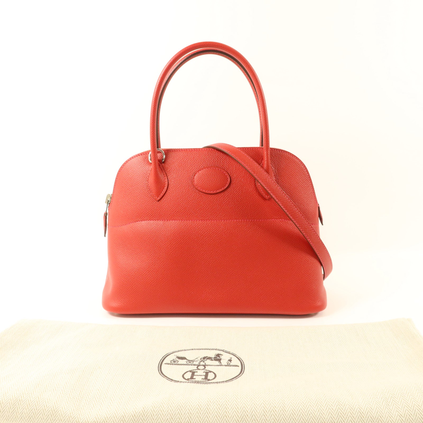 HERMES Epsom皮革Bolide 27銀扣手挽肩背兩用袋Rouge Casaque