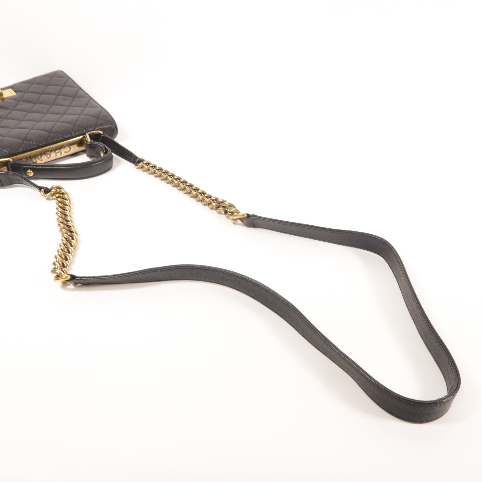 CHANEL CC GHW 2.55 Shoulder Bag 2Way Chain Calfskin Leather Black