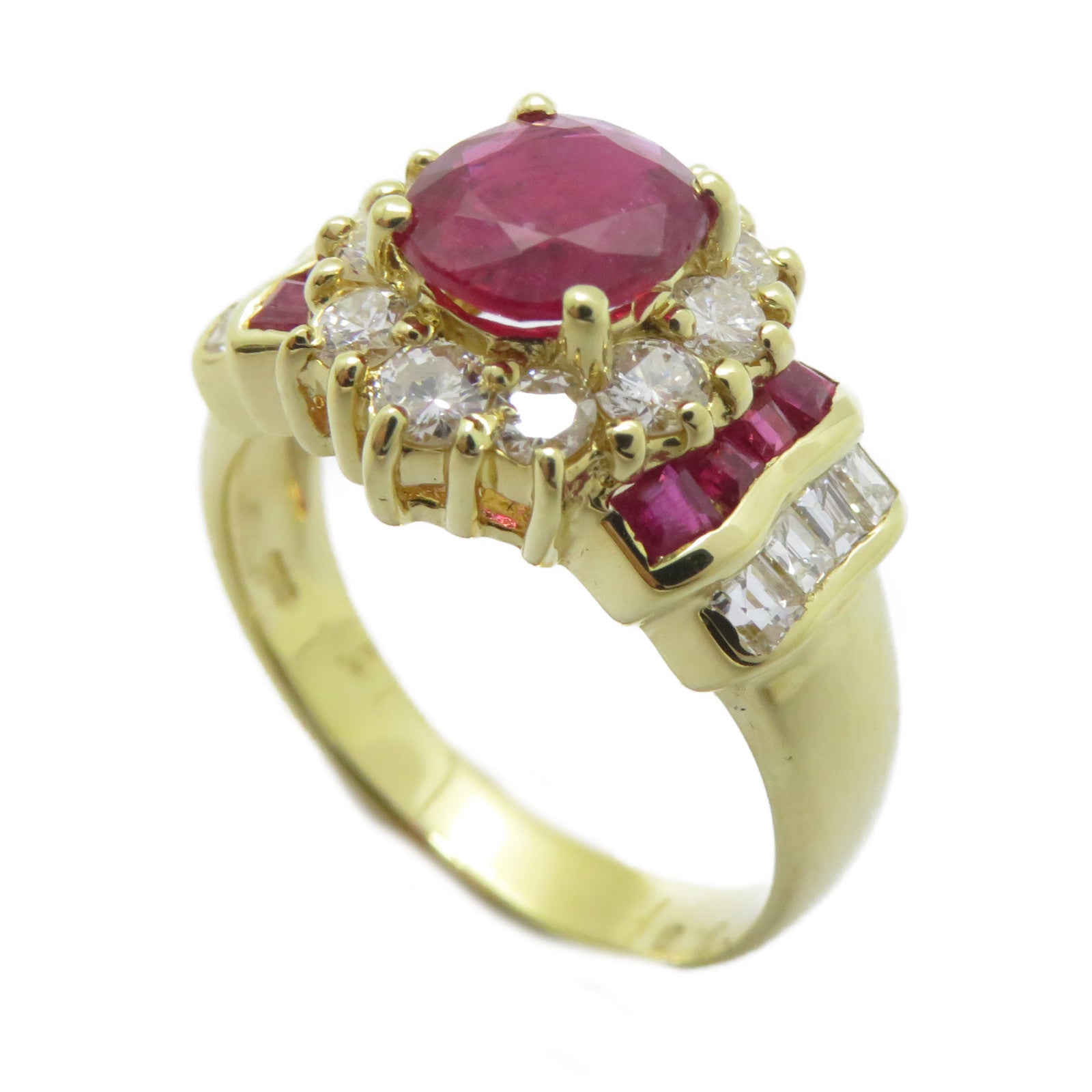 JEWELRY 18K黃金Ruby Ring 1.01ct紅寶石/0.81ct鑚石戒指US#6.5
