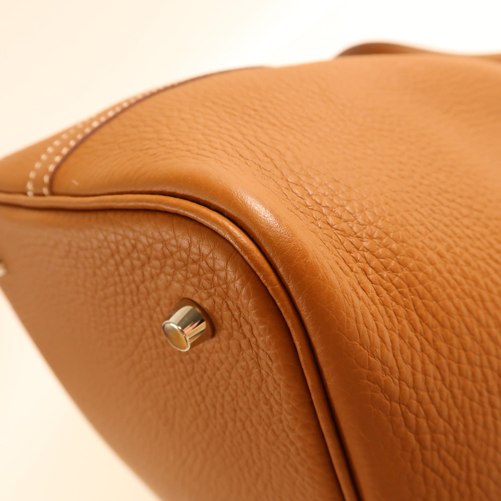 HERMES Clemence皮革Picotin MM金扣手挽袋Gold金棕色