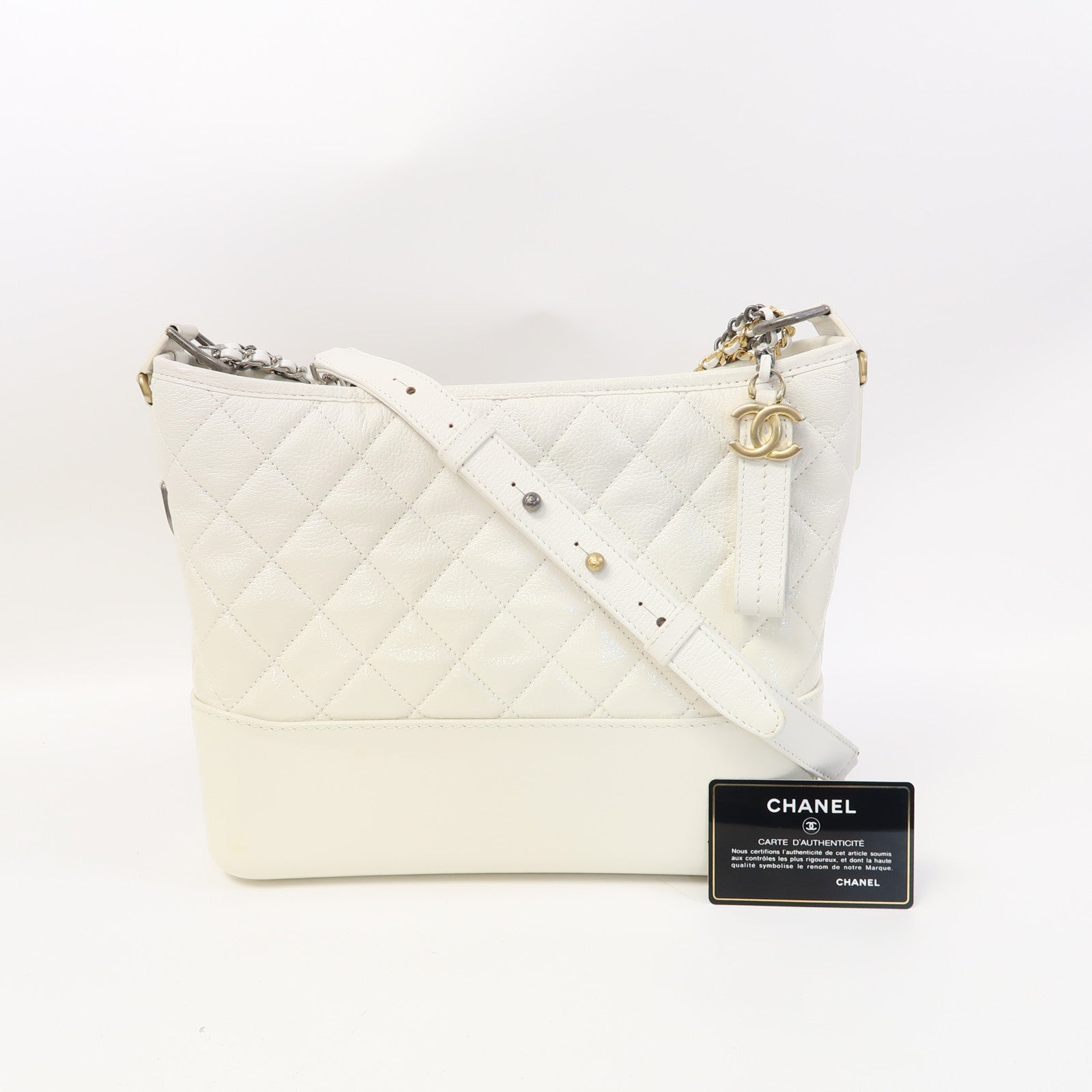 CHANEL 【激減優惠】菱格牛皮皮革Gabrielle鏈帶肩背袋白色
