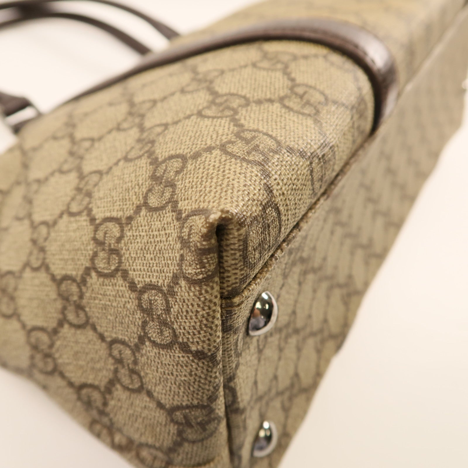 GUCCI 塗層帆布GG Plus Tote Bag銀扣手挽袋米色