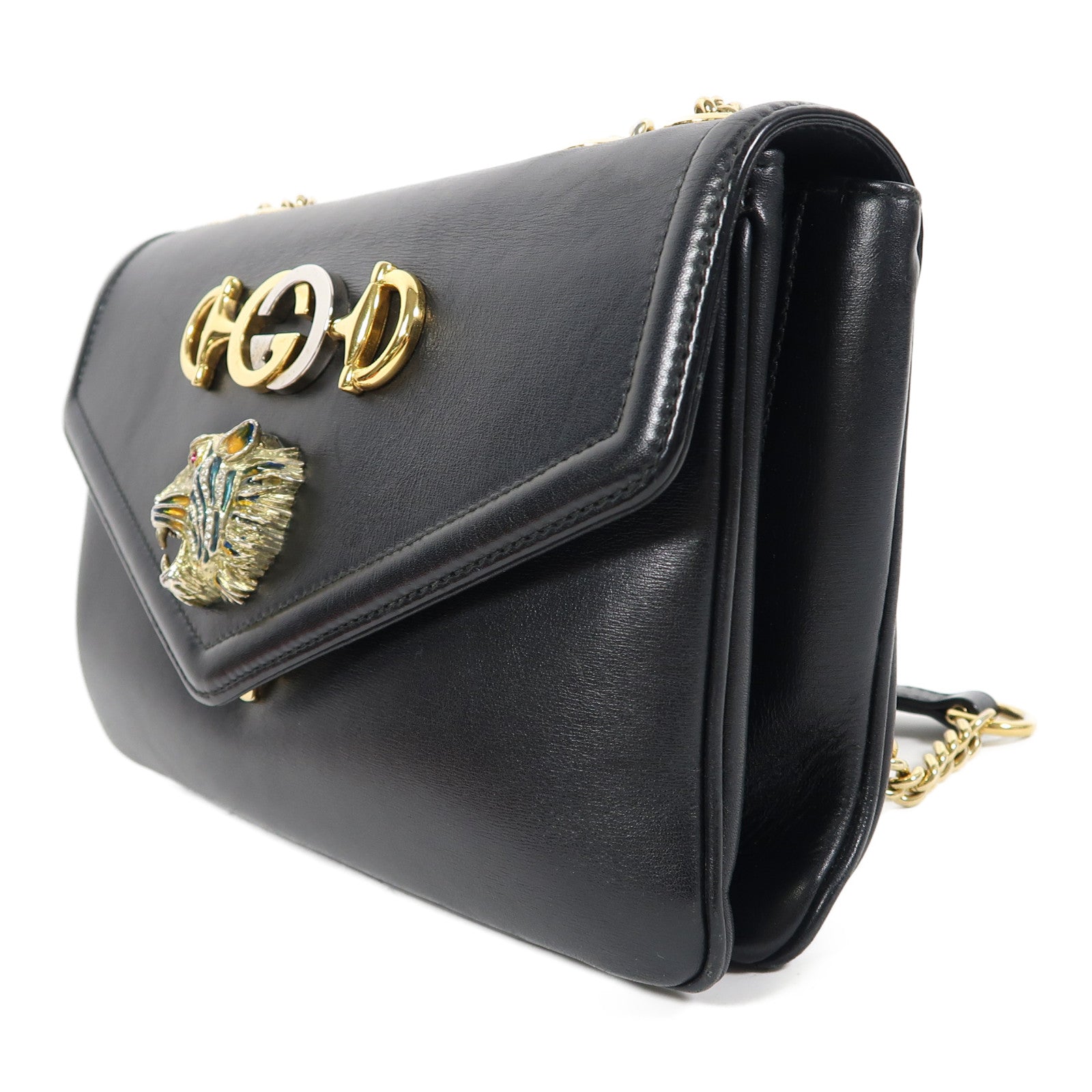 GUCCI 牛皮皮革Shoulder Bag金扣鏈帶肩背袋黑色